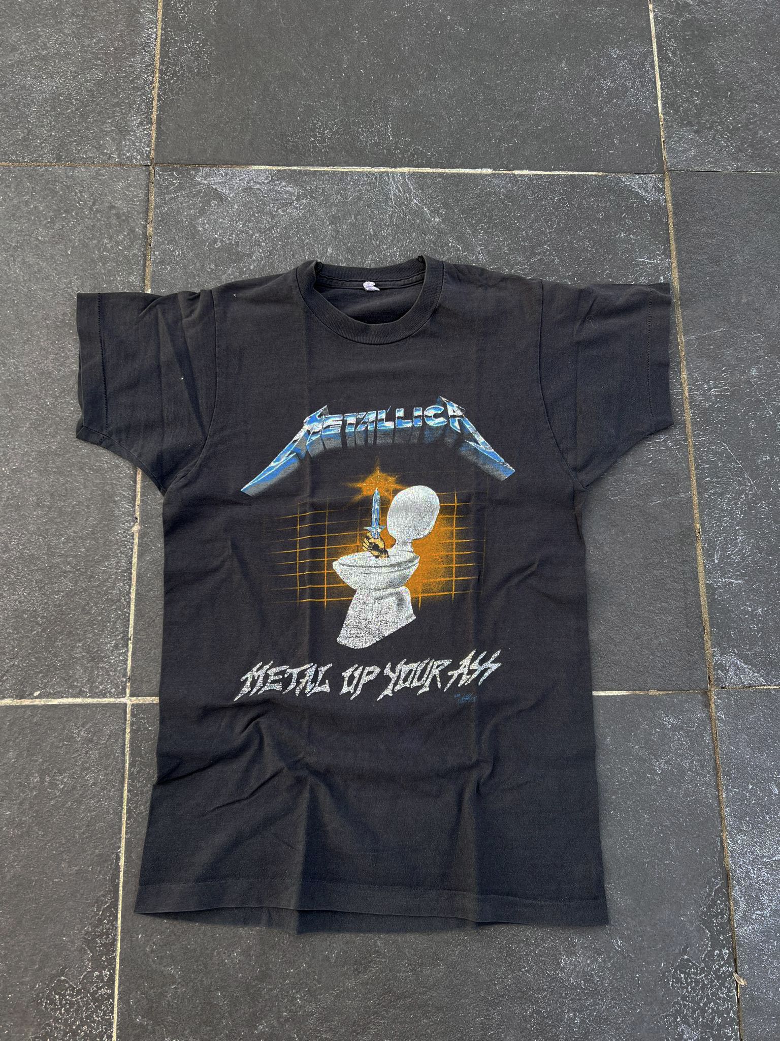 image of Band Tees x Metallica 1985 Metallica Metal Up Your Ass T Shirt in Black, Men's (Size Small)