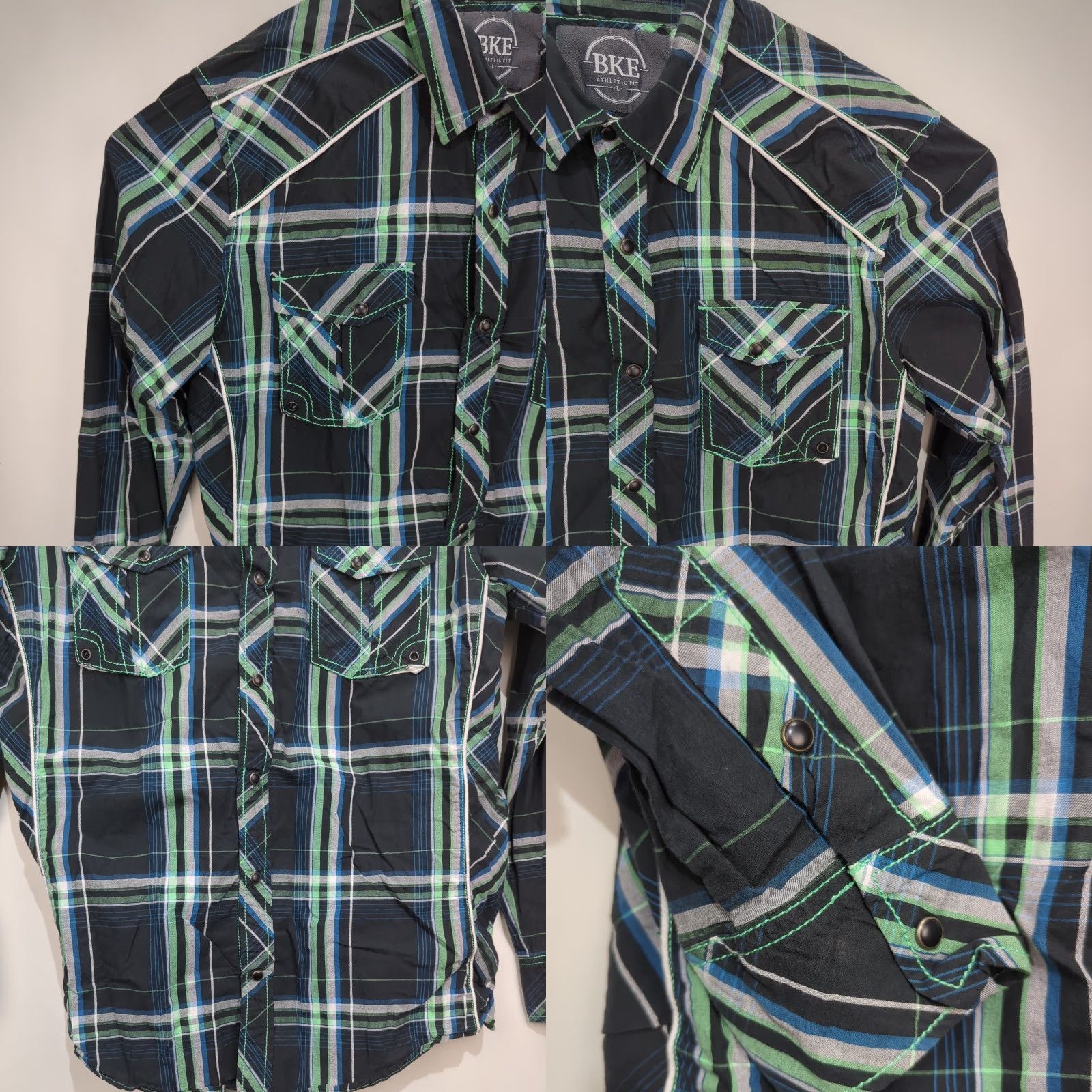 BKE BKE Athletic Fit Pearl Snap Shirt Mens Black Plaid Long Sleeve Large Western Shirt Size US L / EU 52-54 / 3 - 8 Thumbnail