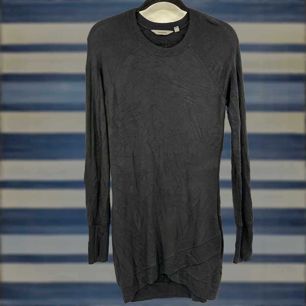 Athleta Athleta Womens XS Black Modal Tulip Hem Long Sleeve Tunic Sweater Thumbholes Raglan Crew Neck Athleisure Casual Size XS / US 0-2 / IT 36-38 - 1 Thumbnail