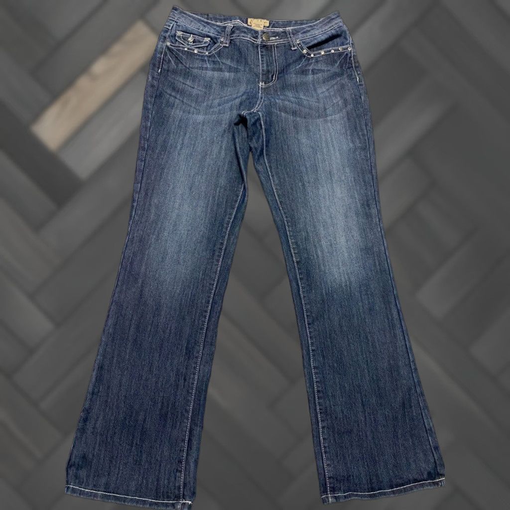 Vintage Earl Jeans Jeans Women's 10 Blue Bootcut Embroidered Bling Rhinestone Pockets Size 32" / US 10 / IT 46 - 1 Thumbnail