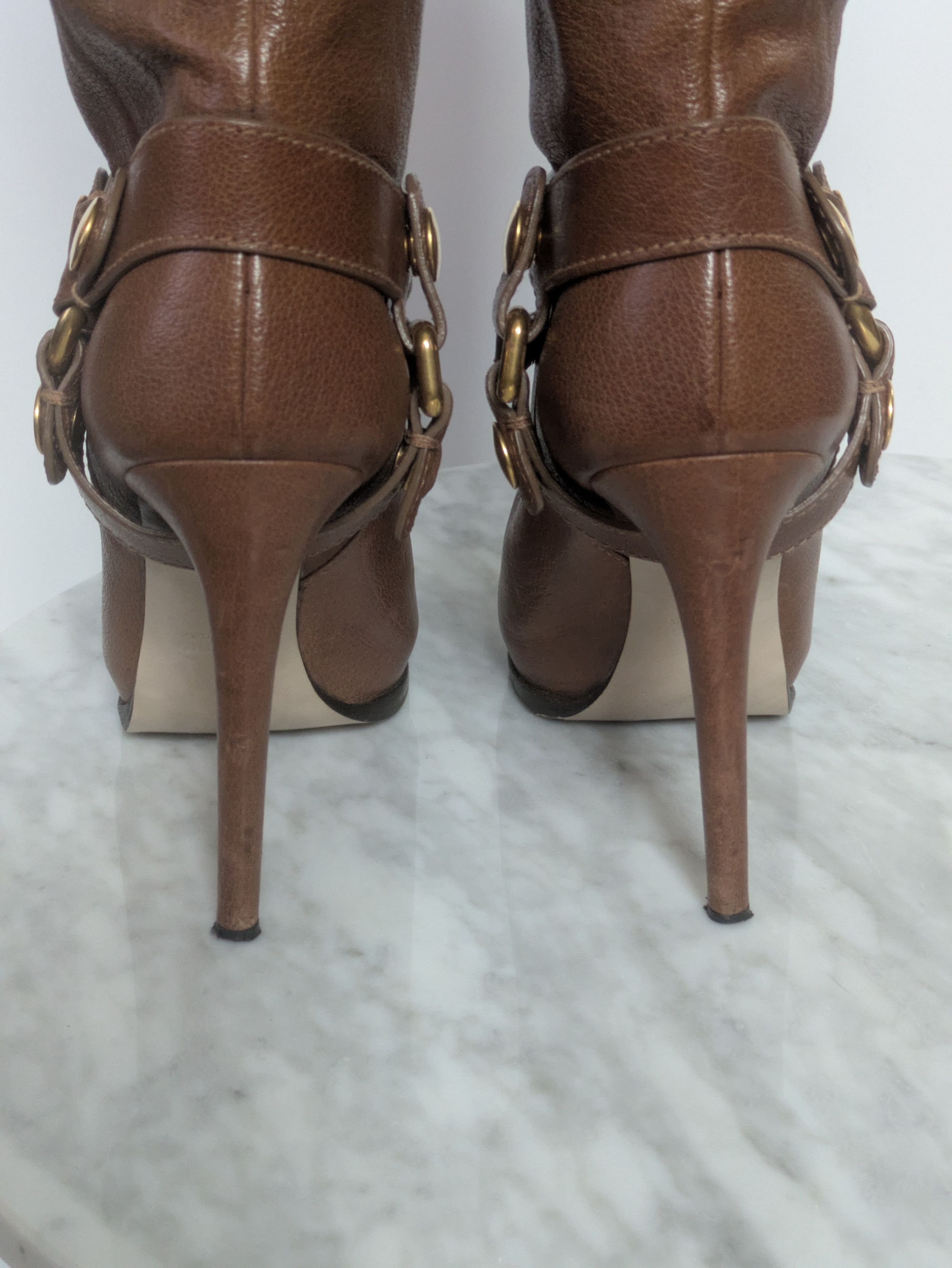 Miu Miu Miu Miu tan soft leather biker-style heeled boots Size US 5.5 / IT 35.5 - 10 Thumbnail