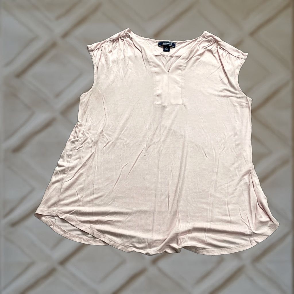 Lands' End Vintage Lands' End Tank Top Shirt Womens Large Casual Sleeveless Blouse Pink Rayon V-Neck Size L / US 10 / IT 46 - 1 Thumbnail