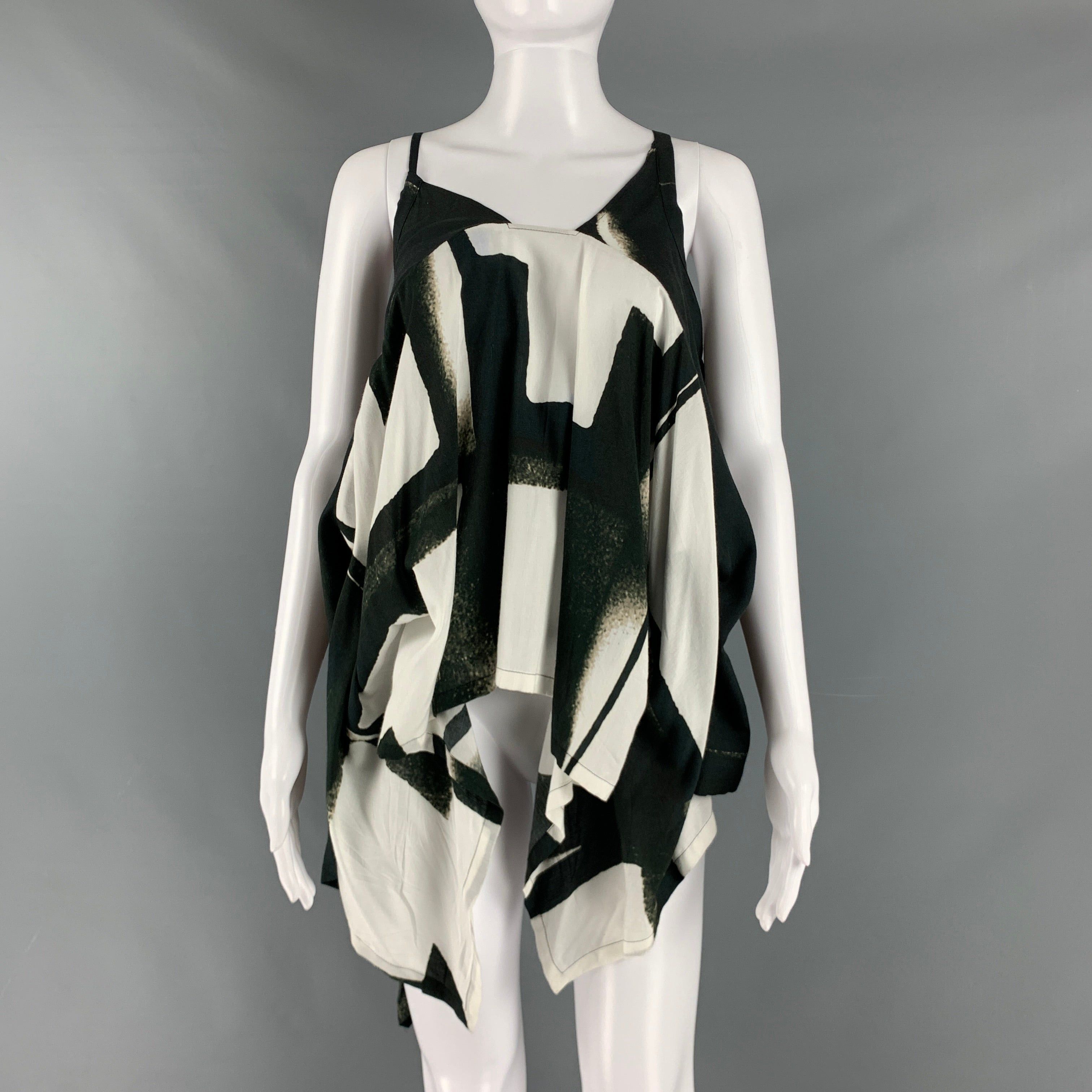 image of Ann Demeulemeester Black White Viscose Abstract Casual Top, Women's (Size Medium)