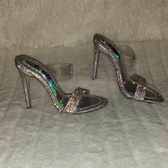 Other Lee Silver Hologram Rhinestone Slip On Double Strap High Hee Size US 10 / IT 40 - 6 Thumbnail