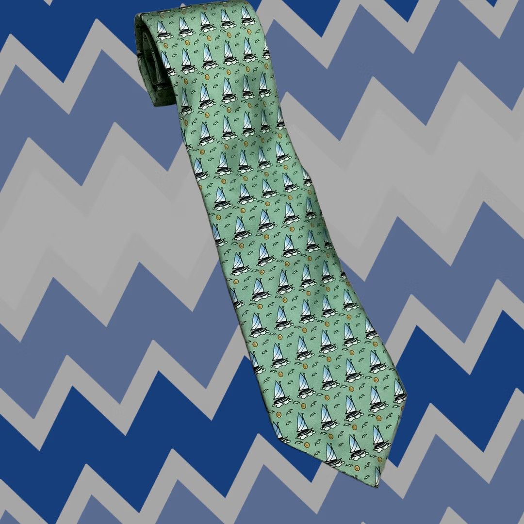 Vineyard Vines Vineyard Vines Tie Nautical Sailboat Silk 57"-60" Green Men NeckTie Classic Adjustable Logo Made In USA Mens Size ONE SIZE - 1 Thumbnail