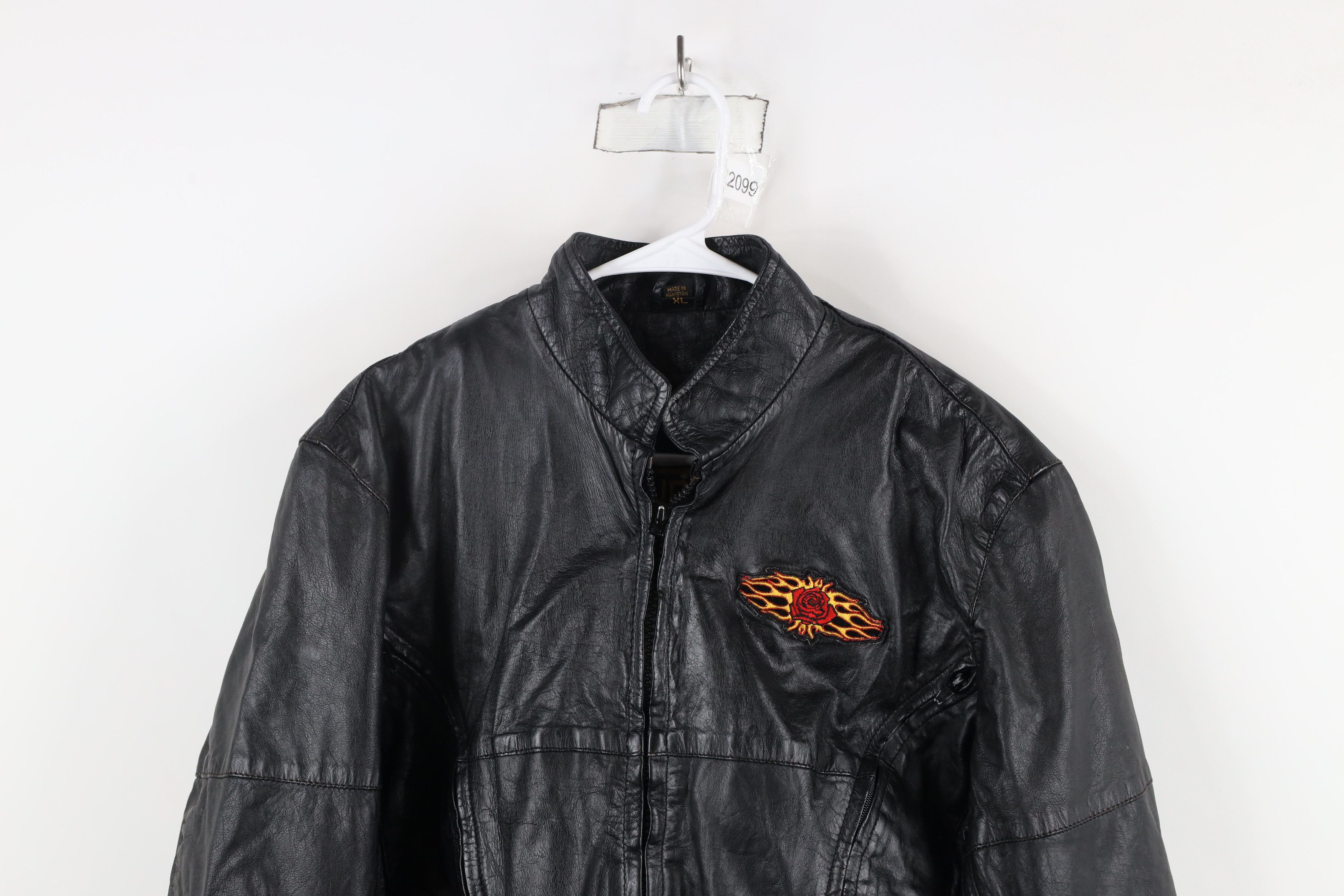 Vintage Vintage 90s Streetwear Fire Flames Leather Bomber Jacket Size XL / US 12-14 / IT 48-50 - 2 Thumbnail
