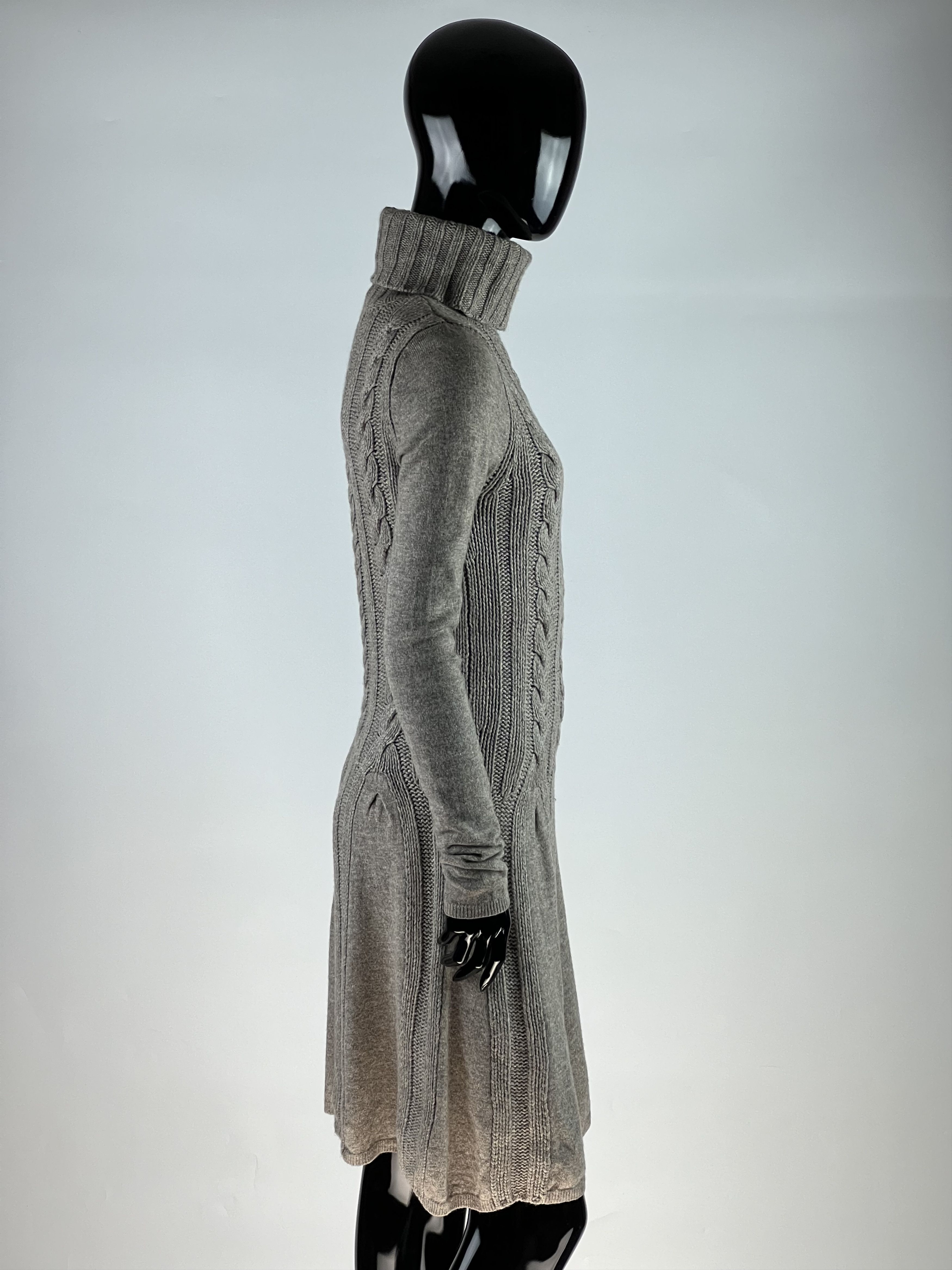 Designer Set Wool Cashmere Cable Knit Turtleneck Long Sleeve Dress Size XS / US 0-2 / IT 36-38 - 2 Thumbnail