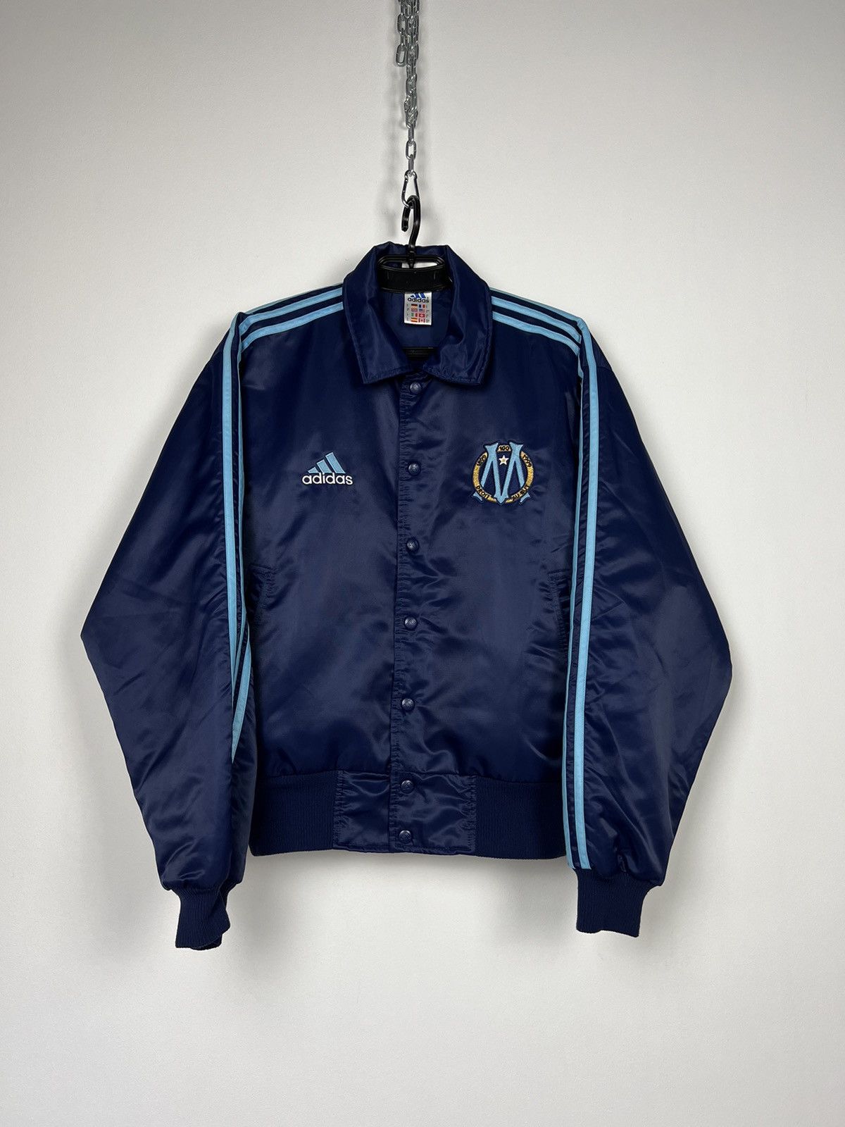 image of Adidas Olimpique Marseille Vintage Bomber Jacket 90's Size S in Blue, Men's