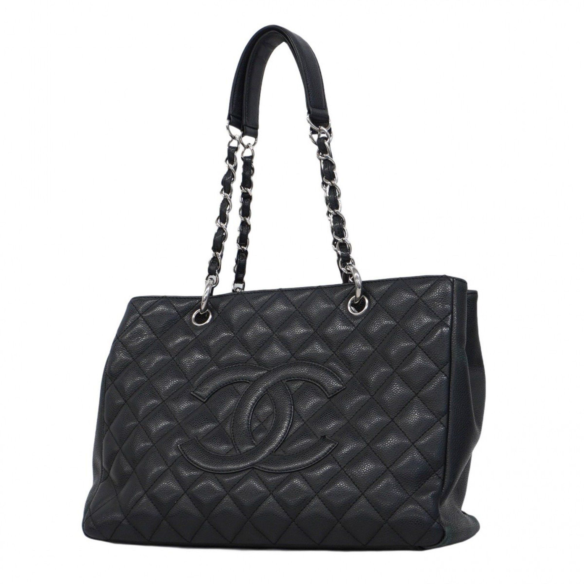 Chanel Tote Bag Matelasse Caviar Skin Black Chain Ladies, Women's