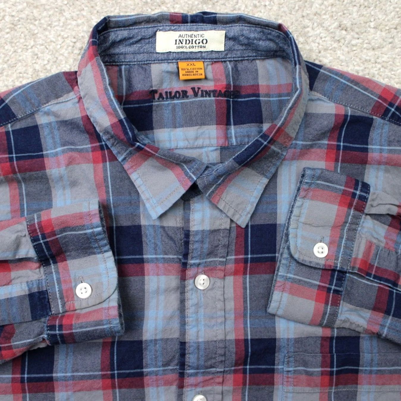 Vintage Tailor Vintage Button-Up Shirt Mens 2XL Blue Plaid Cotton Long Sleeve Modern Regular Fit Size US XXL / EU 58 / 5 - 2 Thumbnail