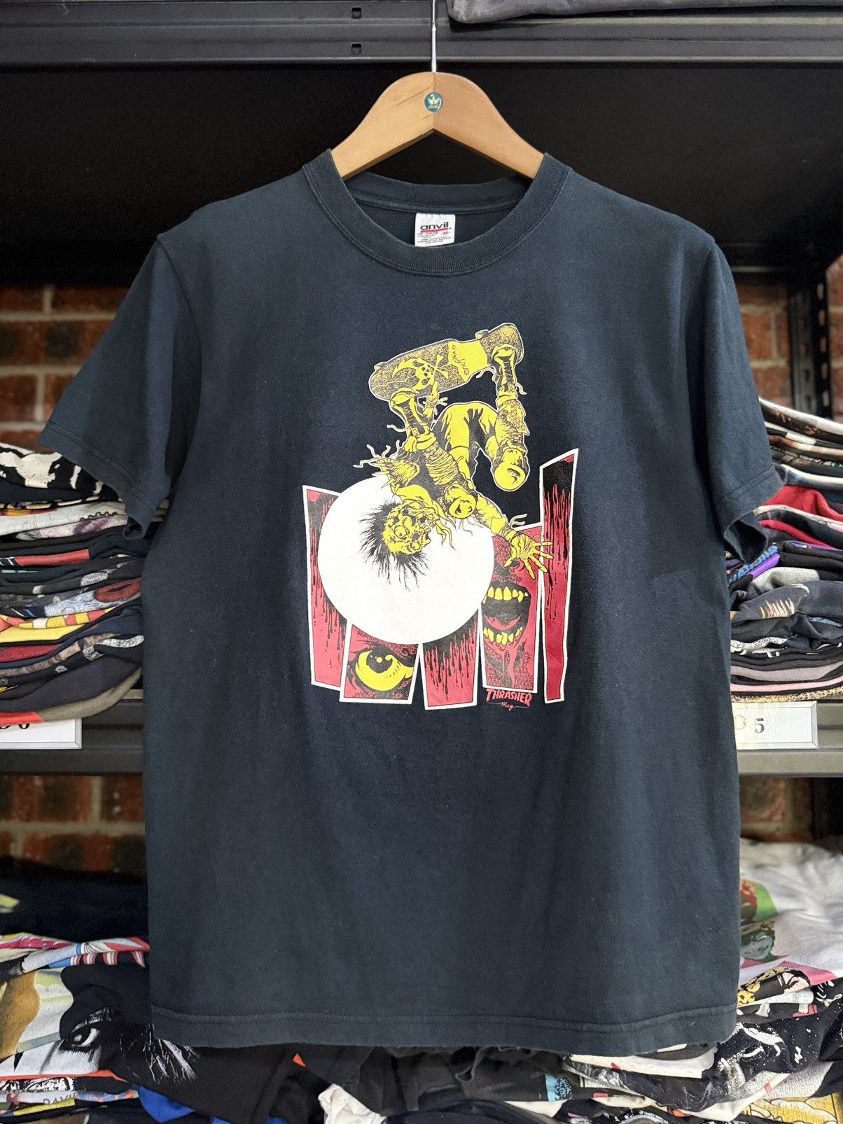 Hook-Ups Vintage 90s Thrasher Mag Pushead Skateboard Faded Tee Size US M / EU 48-50 / 2 - 1 Thumbnail