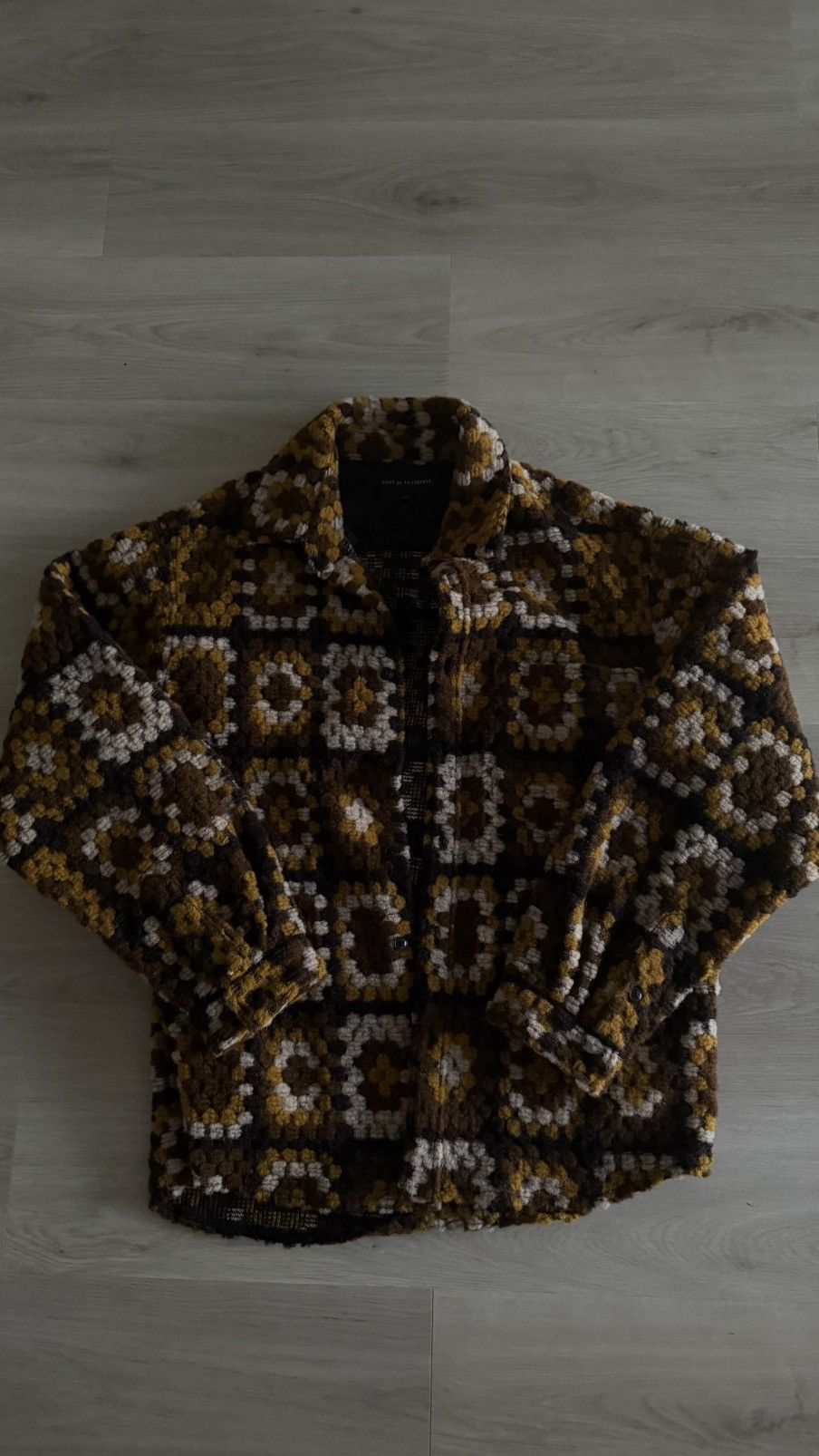 Cout de la Liberte Coût De La Liberté XL Brown Cream Gold Geometric Knit Jacket Size US XL / EU 56 / 4 - 1 Thumbnail