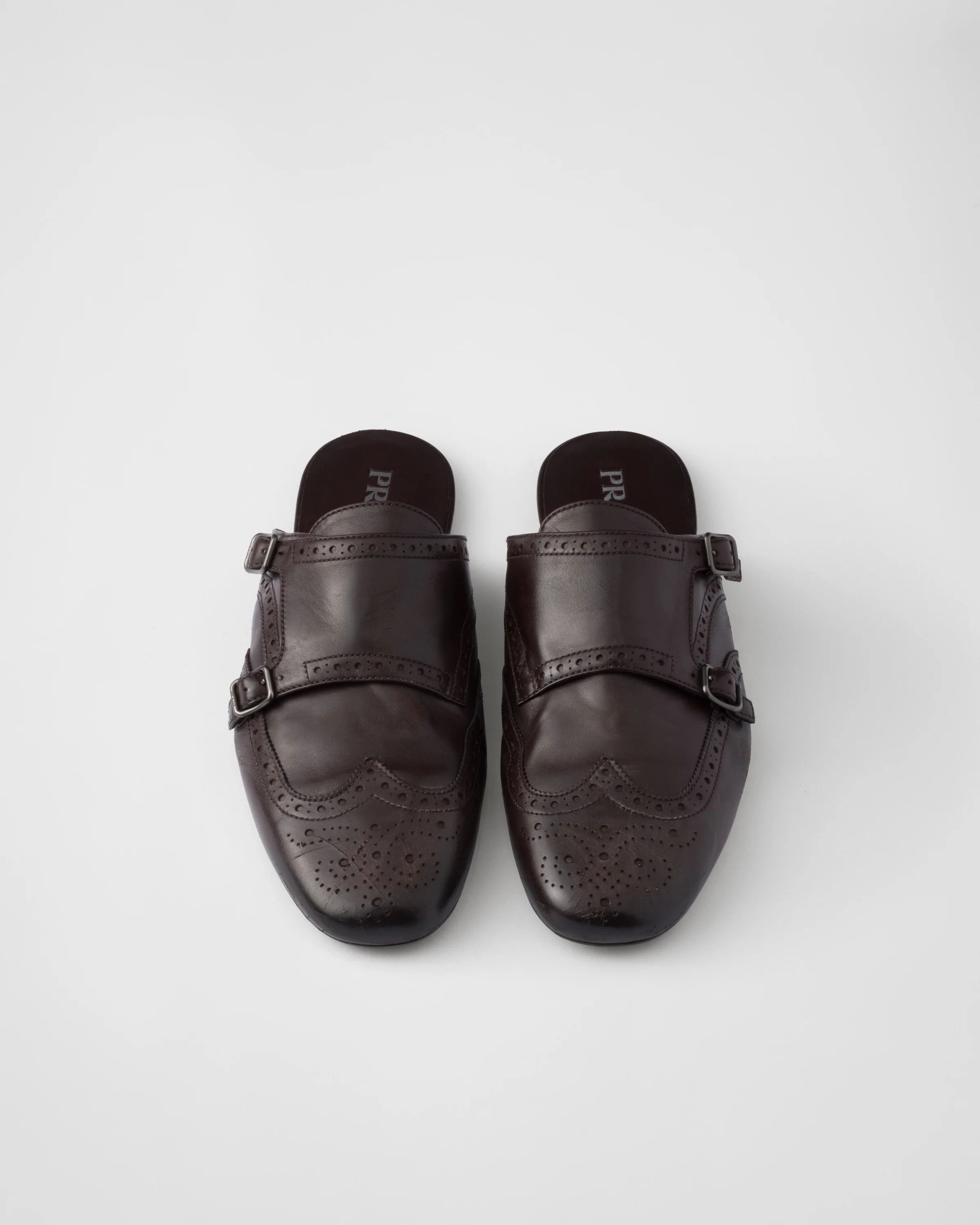 Prada o1w1db10426 Shuffle Antiqued Leather Double Monk Strap Mules Size US 7 / EU 40 - 4 Thumbnail