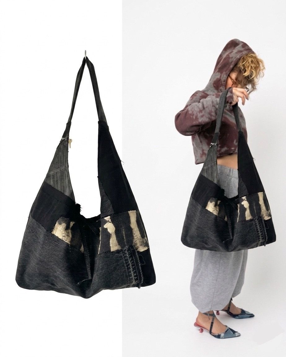 Handmade Handcrafted oversized messenger bag made from reworked denim Size ONE SIZE - 3 Thumbnail