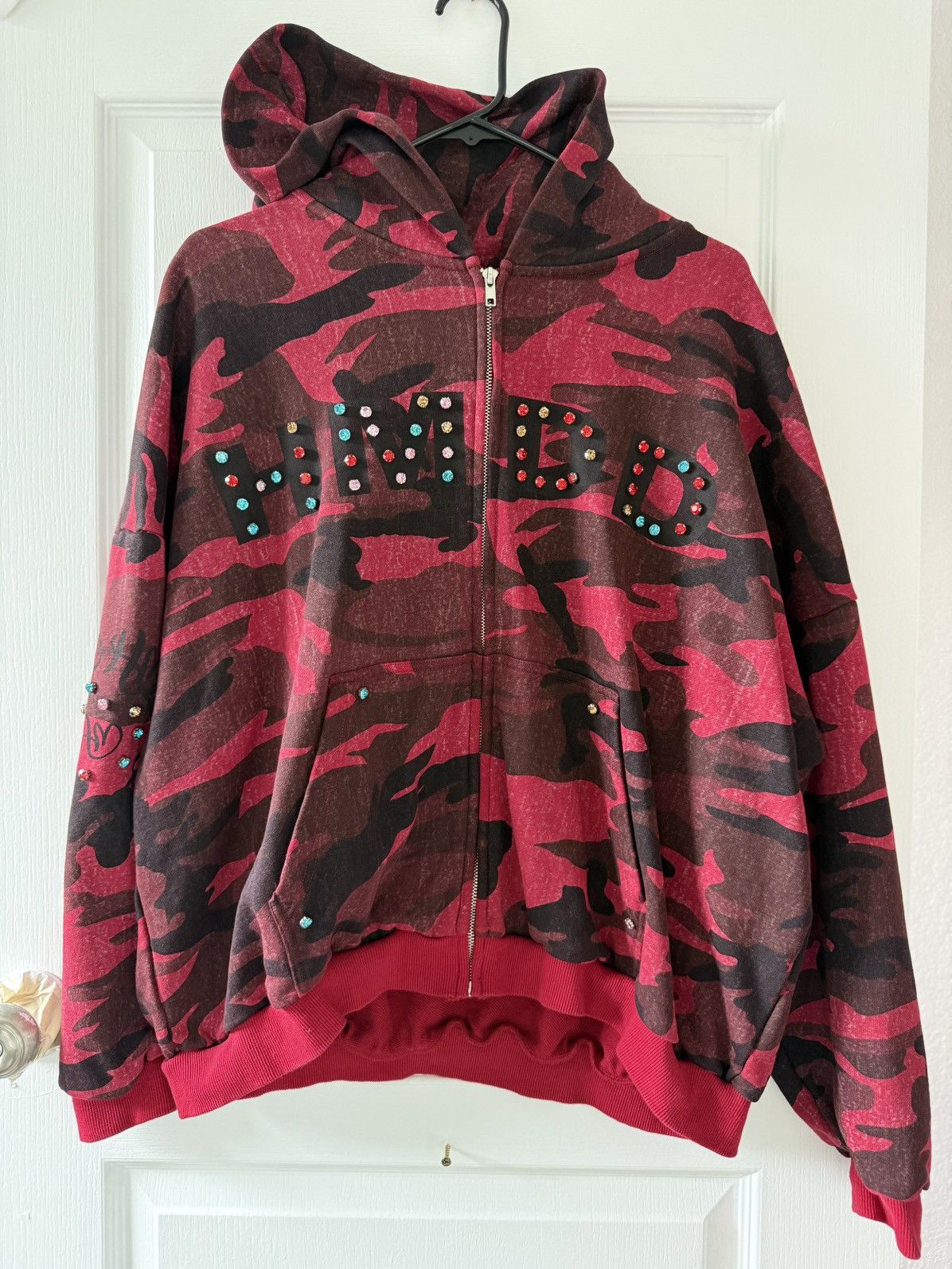 HMDD HMDD Red Camo Rhinestone Zip Up Hoodie Size Medium Size US M / EU 48-50 / 2 - 1 Thumbnail
