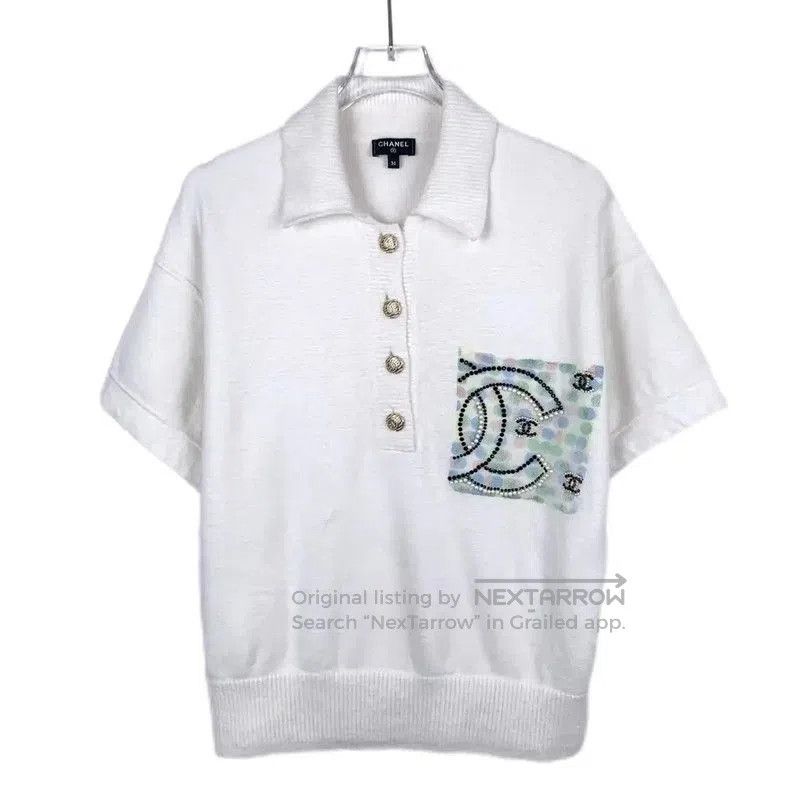 Chanel Chanel White Wool Short Sleeve Sweater . Size S / US 4 / IT 40 - 1 Thumbnail