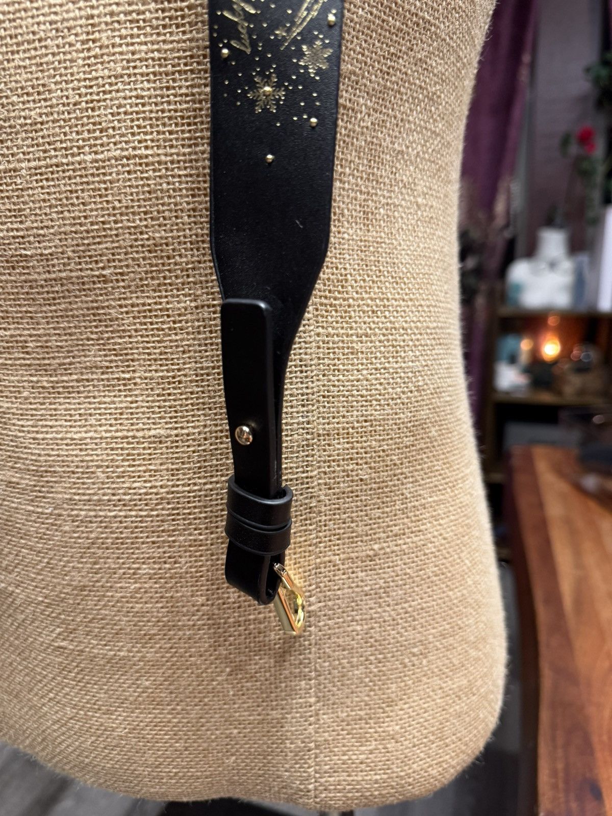 Other Celestial Black Leather Bag Strap – Gold Galaxy Embossed Size ONE SIZE - 4 Thumbnail