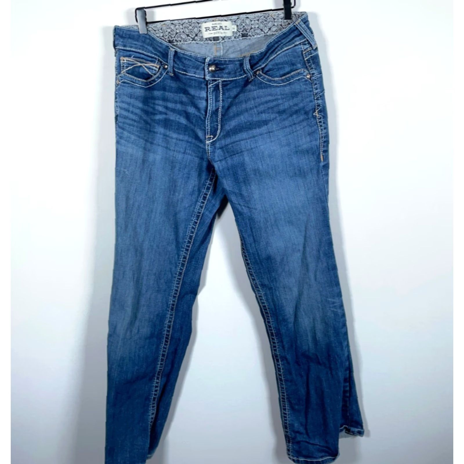 Ariat Ariat Bootcut Jeans Women's 34R Blue Denim Whipstitch 5-Pocket Stretch Mid Rise Regular Inseam 32" Adult Womens 36 x 32 Size 24" / US 00 / IT 34 - 2 Thumbnail