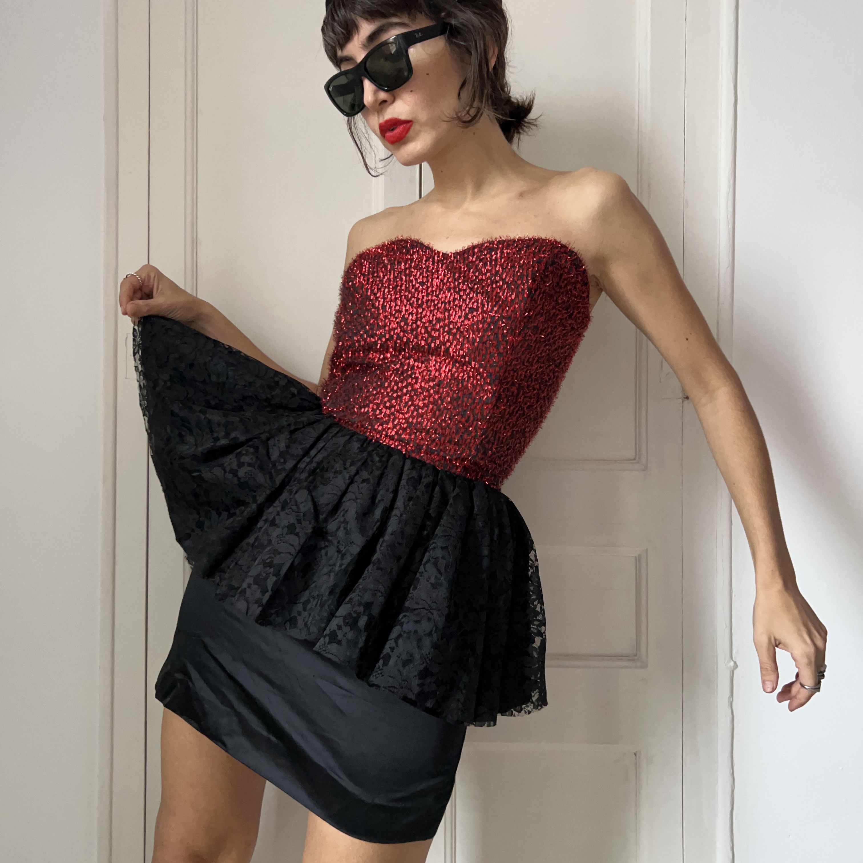 Vintage Vintage 80s Red Lurex Corset Mini Dress Size M / US 6-8 / IT 42-44 - 1 Thumbnail