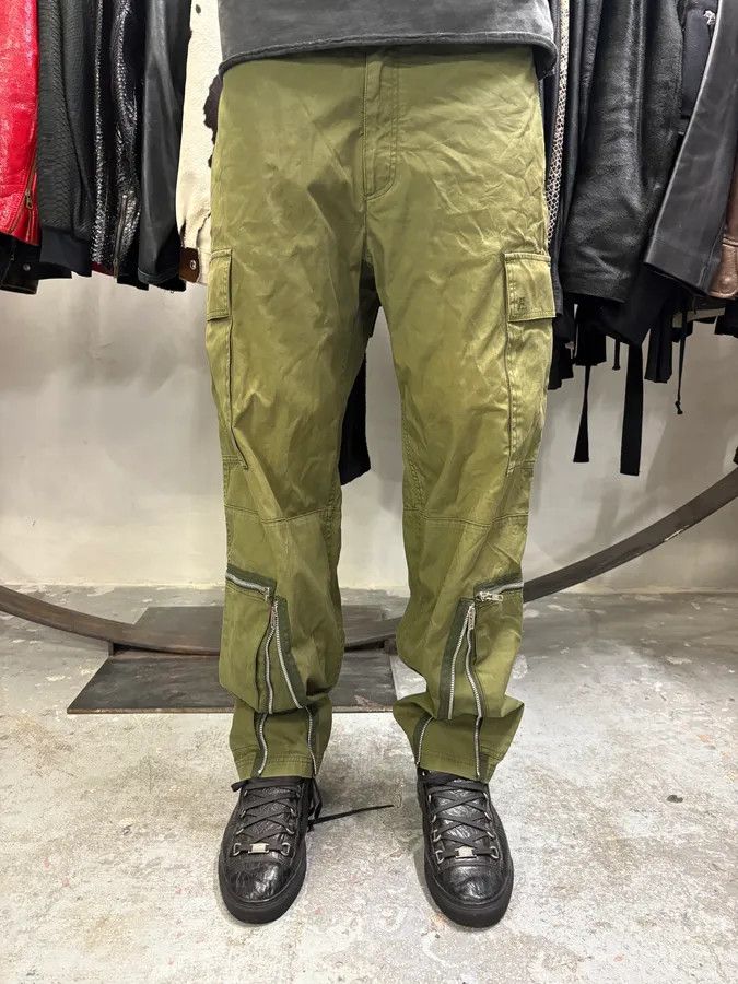 Helmut Lang Olive Military Multi Zips Cargo Pants