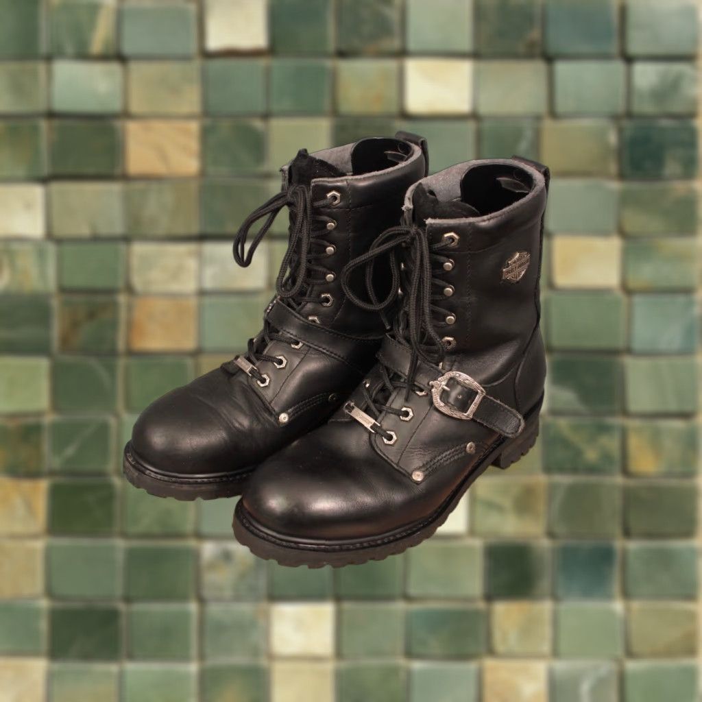 Harley Davidson Harley Davidson Boots Mens 1990s Biker Leather Black Sz 11 Motorcycle 90s Vintage Condition Excellent Size US 11 / EU 44 - 1 Thumbnail