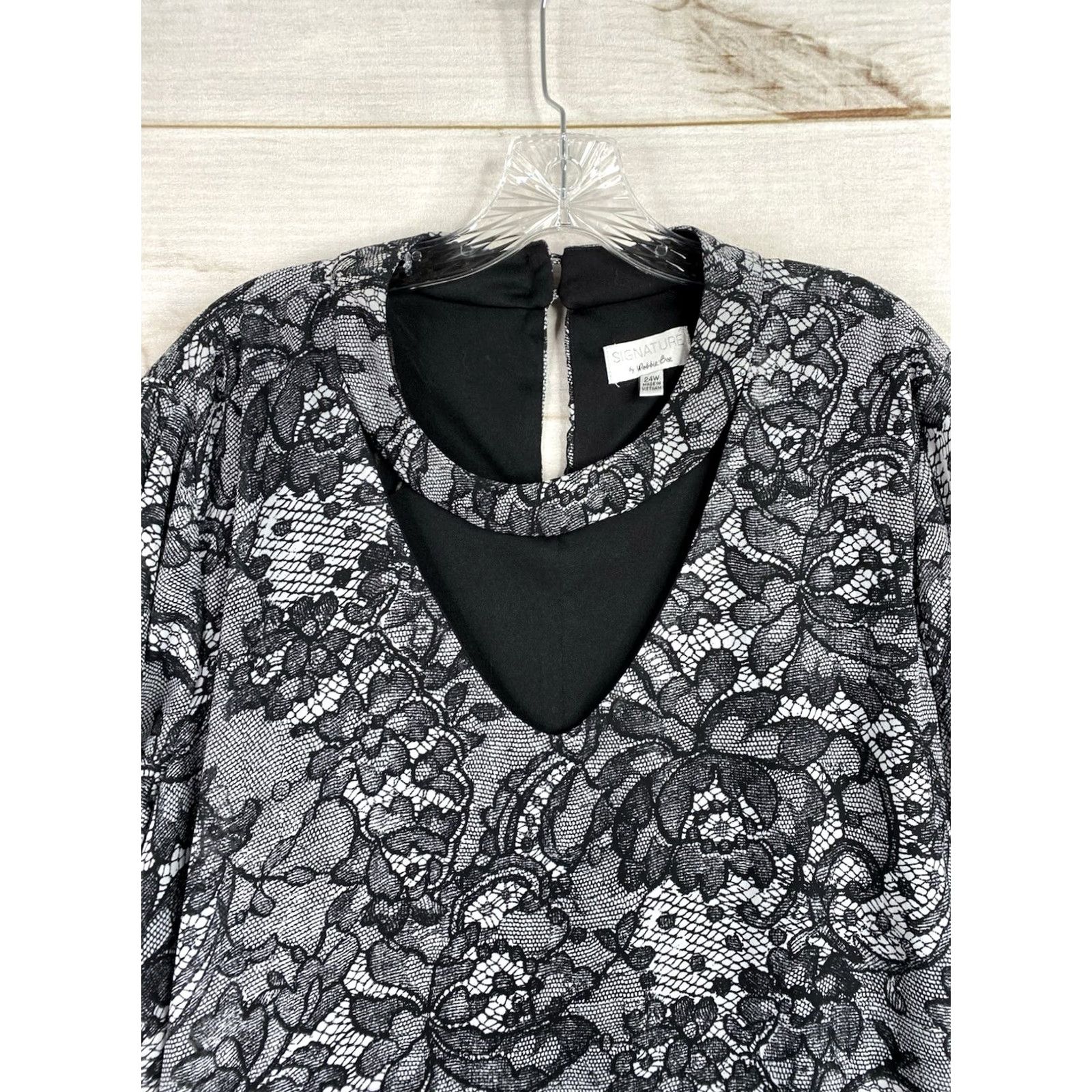 Vintage Robbie Bee Dress Womens 24W Black Floral Keyhole Lined Slit Sleeve Flowy Boho Dress Size 4XL / US 24-26 - 2 Thumbnail