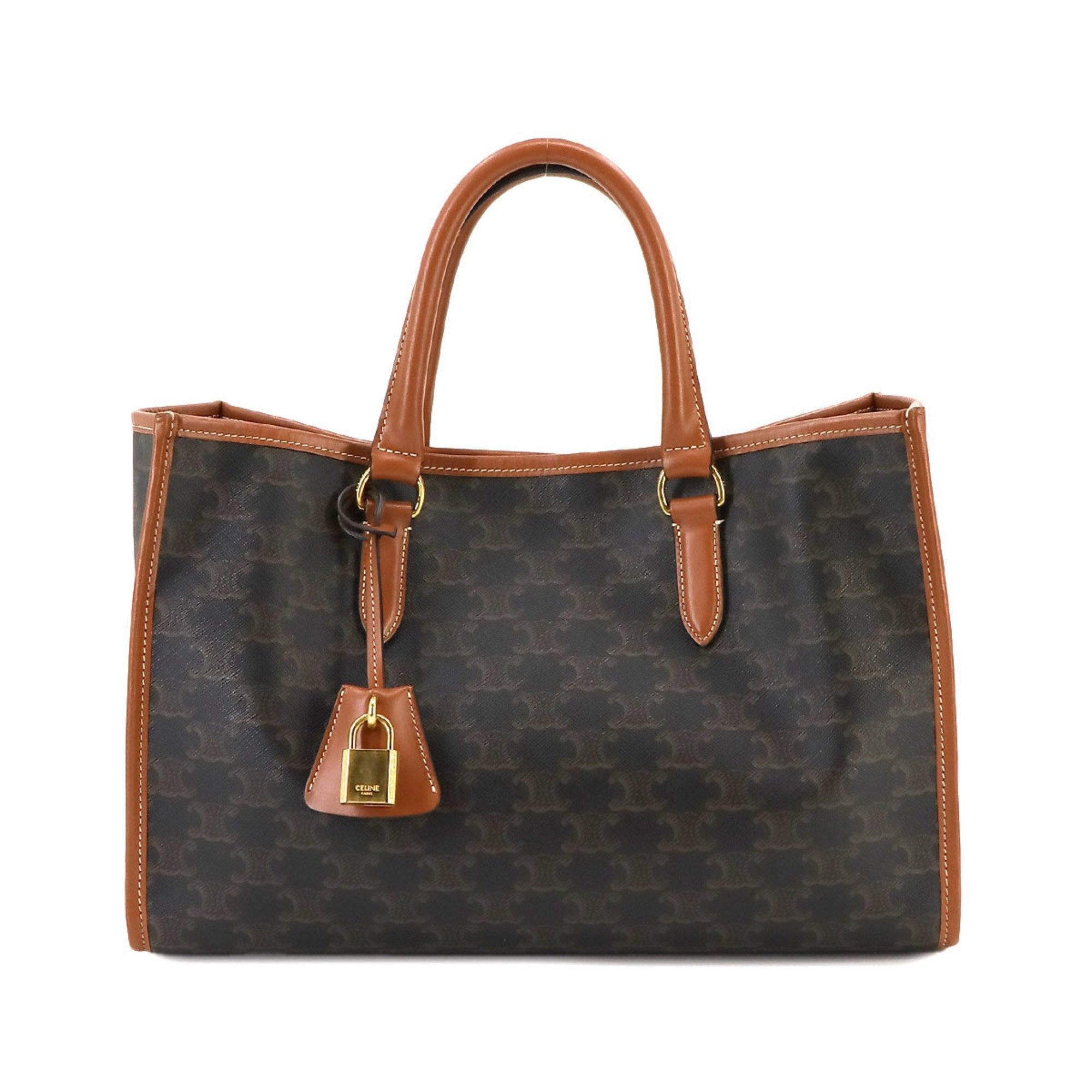 image of Celine Triomphe Horizontal Cabas Leather Black Brown 199742Bzj Mini, Women's