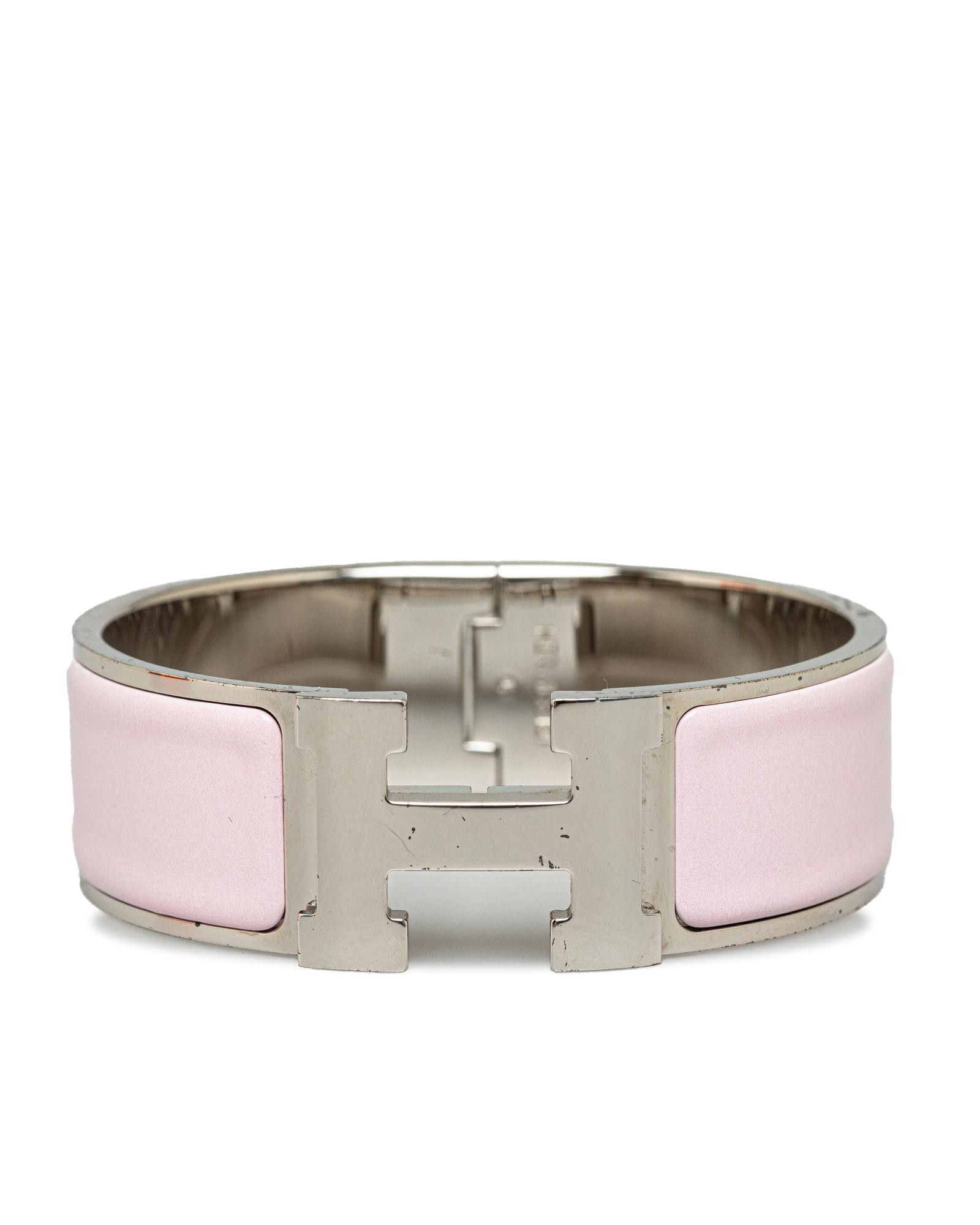image of Hermes Enamel And Palladium Plated Metal Bracelet in Pink, Women's