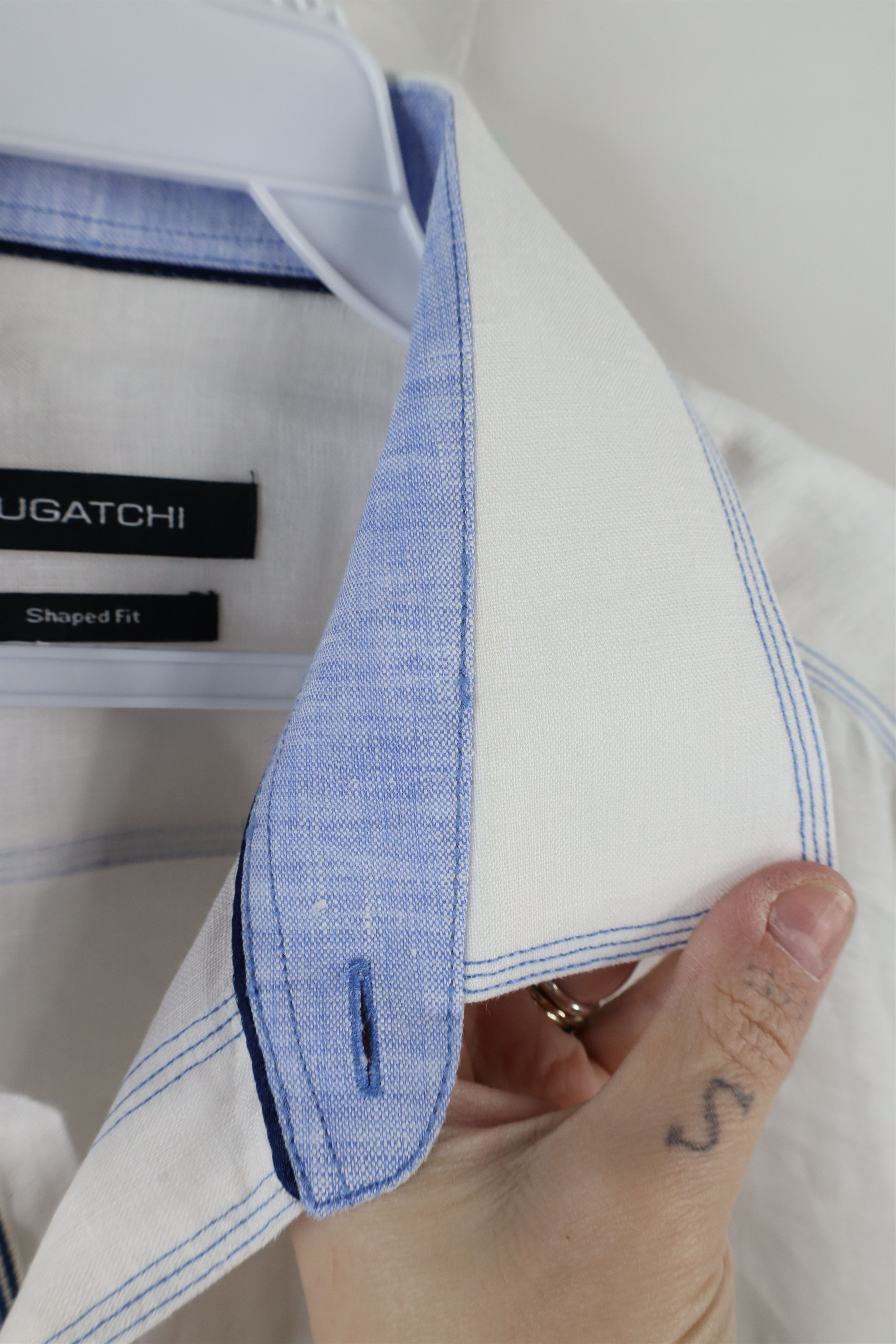 Vintage Bugatchi Uomo Fit Sheer Linen Collared Button Shirt White Size US L / EU 52-54 / 3 - 8 Thumbnail