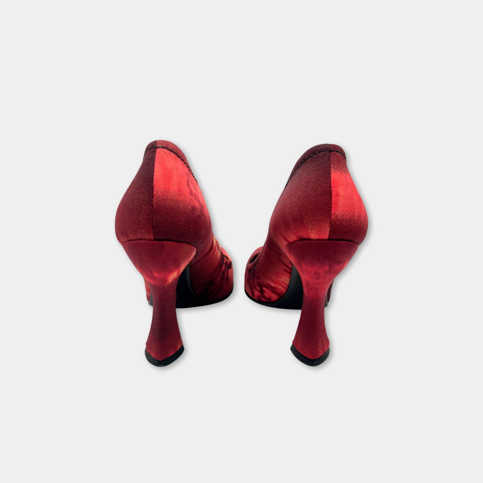 Prada Prada SS04 Red Tie-Dye Silk Pumps Size US 7 / IT 37 - 6 Thumbnail