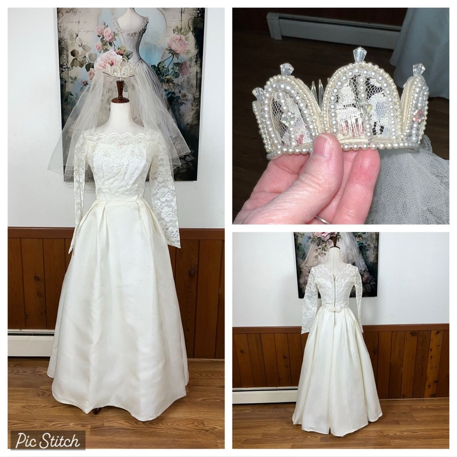 Vintage Stunning Vintage 1950s Silk Wedding Gown & Crown! Size M / US 6-8 / IT 42-44 - 1 Thumbnail