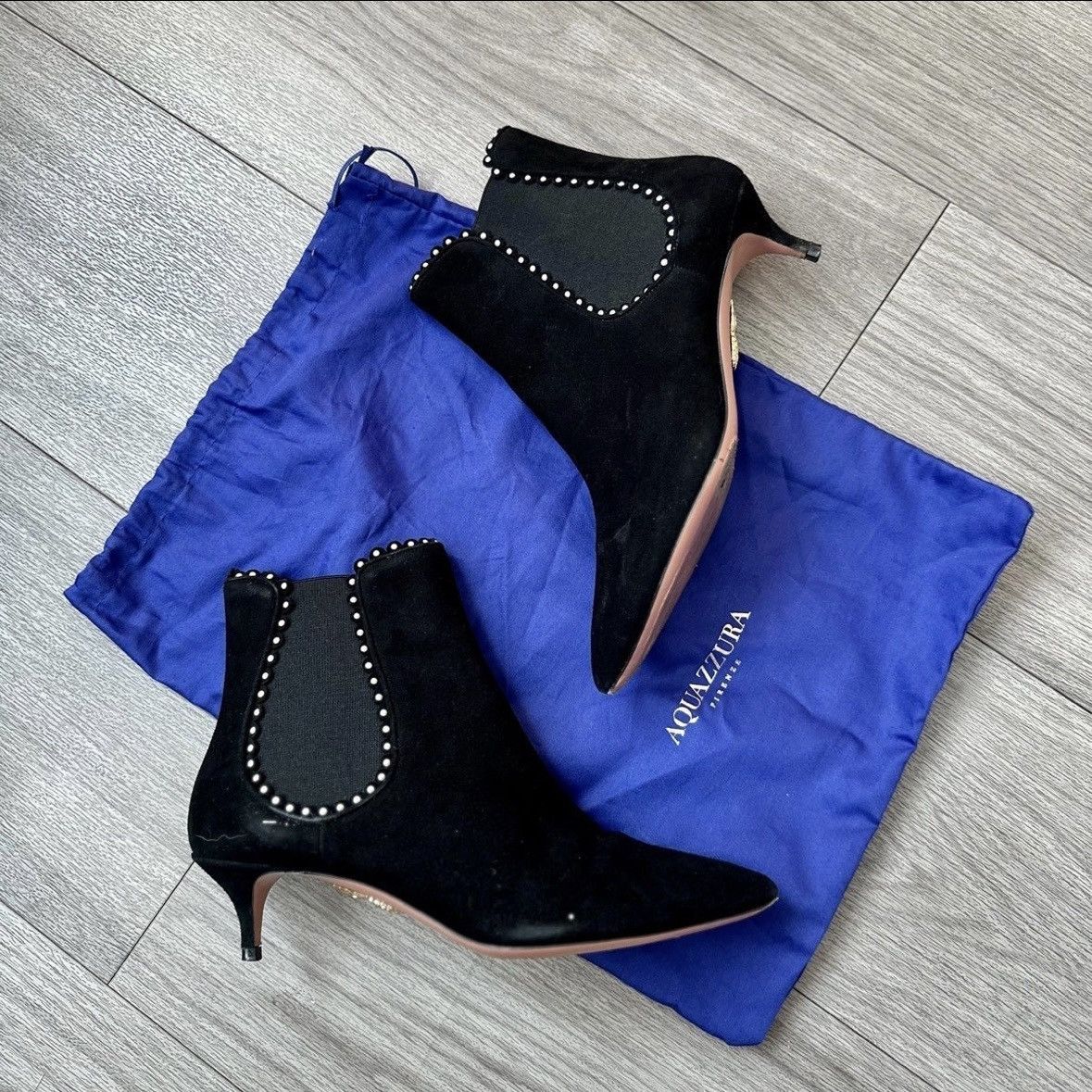 Aquazzura AQUAZZURA Jicky Studded Suede Ankle Boots Size US 7 / IT 37 - 7 Thumbnail