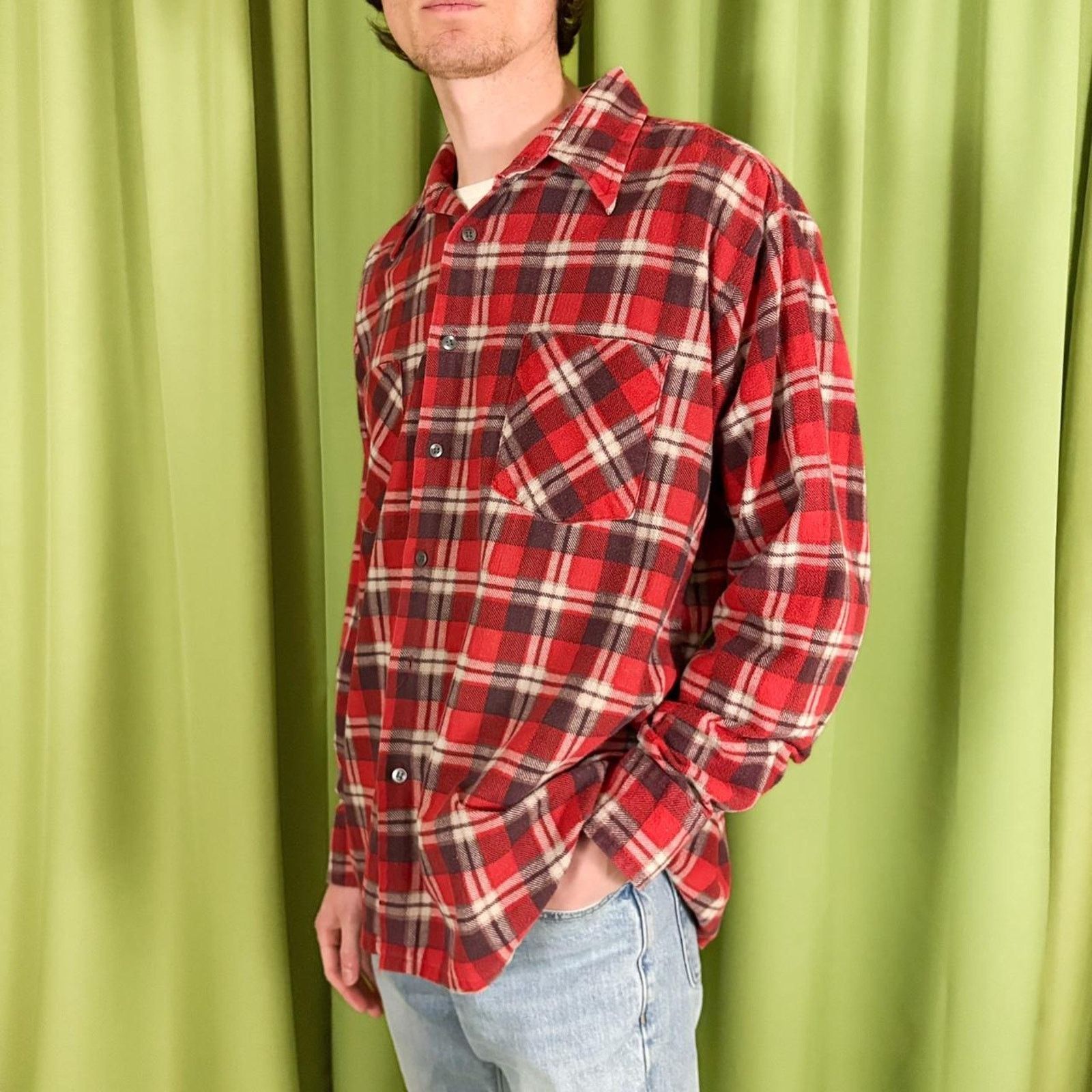 Vintage 80s Vintage Red and Black Plaid Flannel Shirt Size L / US 10 / IT 46 - 3 Thumbnail