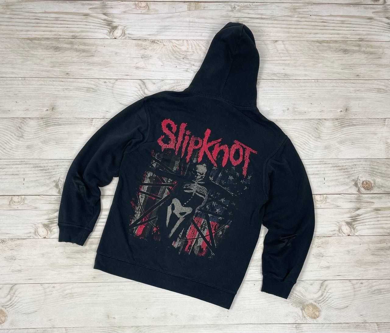 image of Metallica x Rock Band Vintage Slipknot Big Logo Skeleton Hoodie Flag Usa Size M in Black, Men's