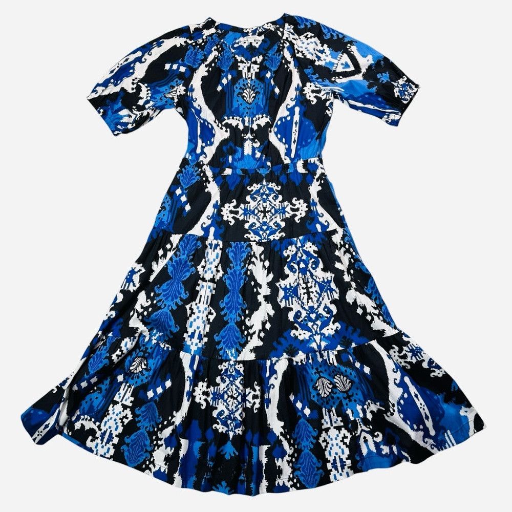 Chicos Chico's Ikat Puff Sleeve Cotton Tiered Midi Dress Size 00 U Size XS / US 0-2 / IT 36-38 - 4 Thumbnail