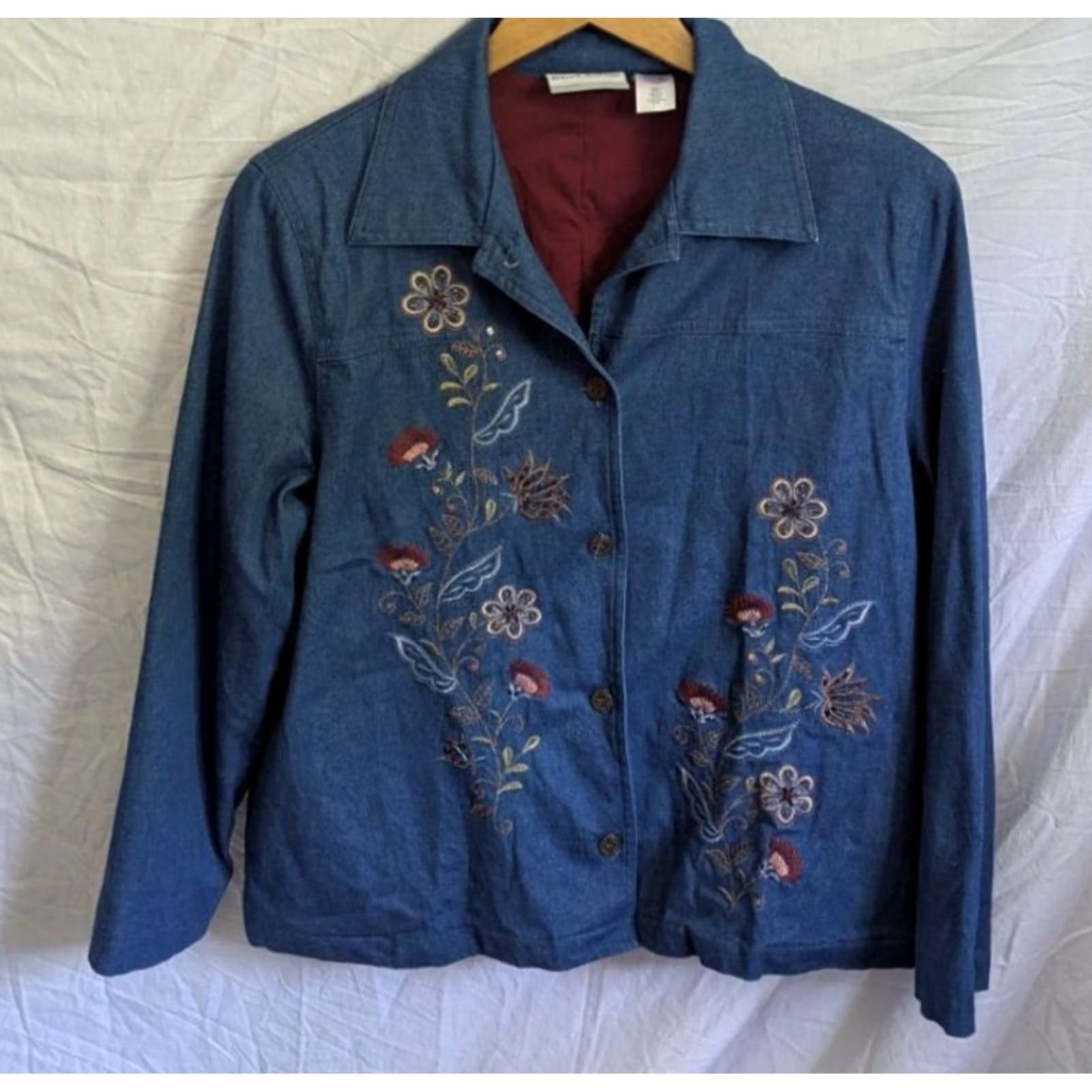 Vintage Alfred Dunner Women's 16P Lined Denim Jacket Blue Cotton Boho Floral Embroidered EUC Size XXL / US 16-18 / IT 52-54 - 2 Thumbnail