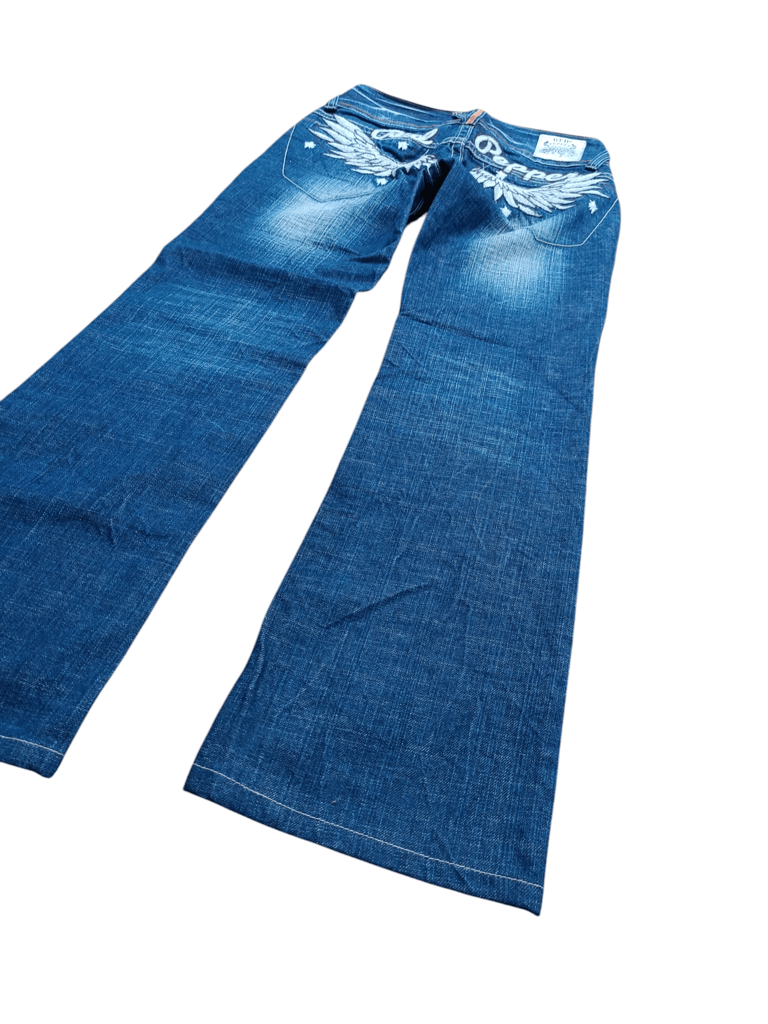 Beauty Beast × If Six Was Nine × Tornado Mart Flared Red Pepper Low Rise Embroidery Angel Wings Denim Size US 29 - 1 Thumbnail