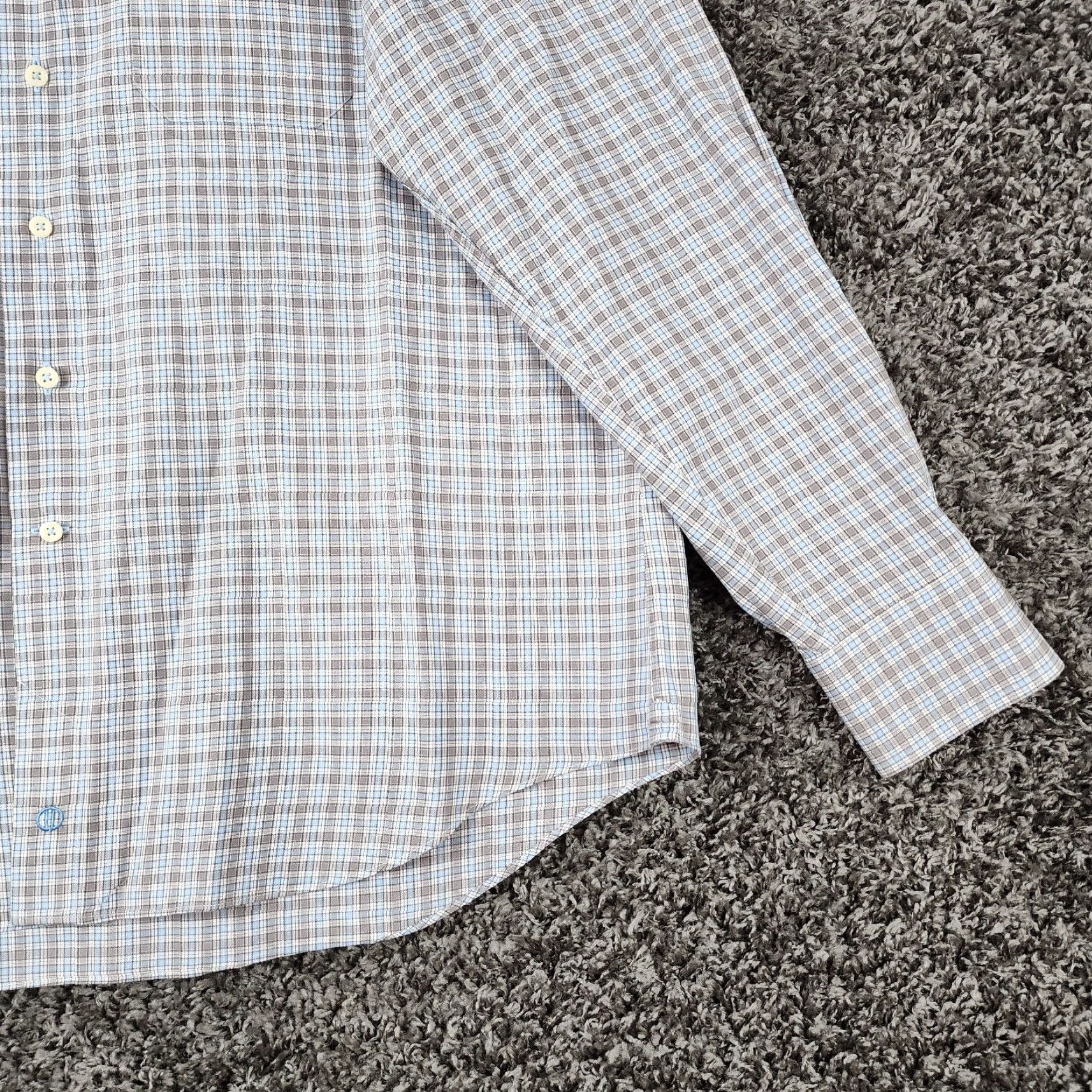 David Donahue DAVID DONAHUE Dress Shirt Mens Gray Blue Plaid Long Sleeve 2XL Cotton Shirt Size 2XL Mens Size 48R - 2 Thumbnail