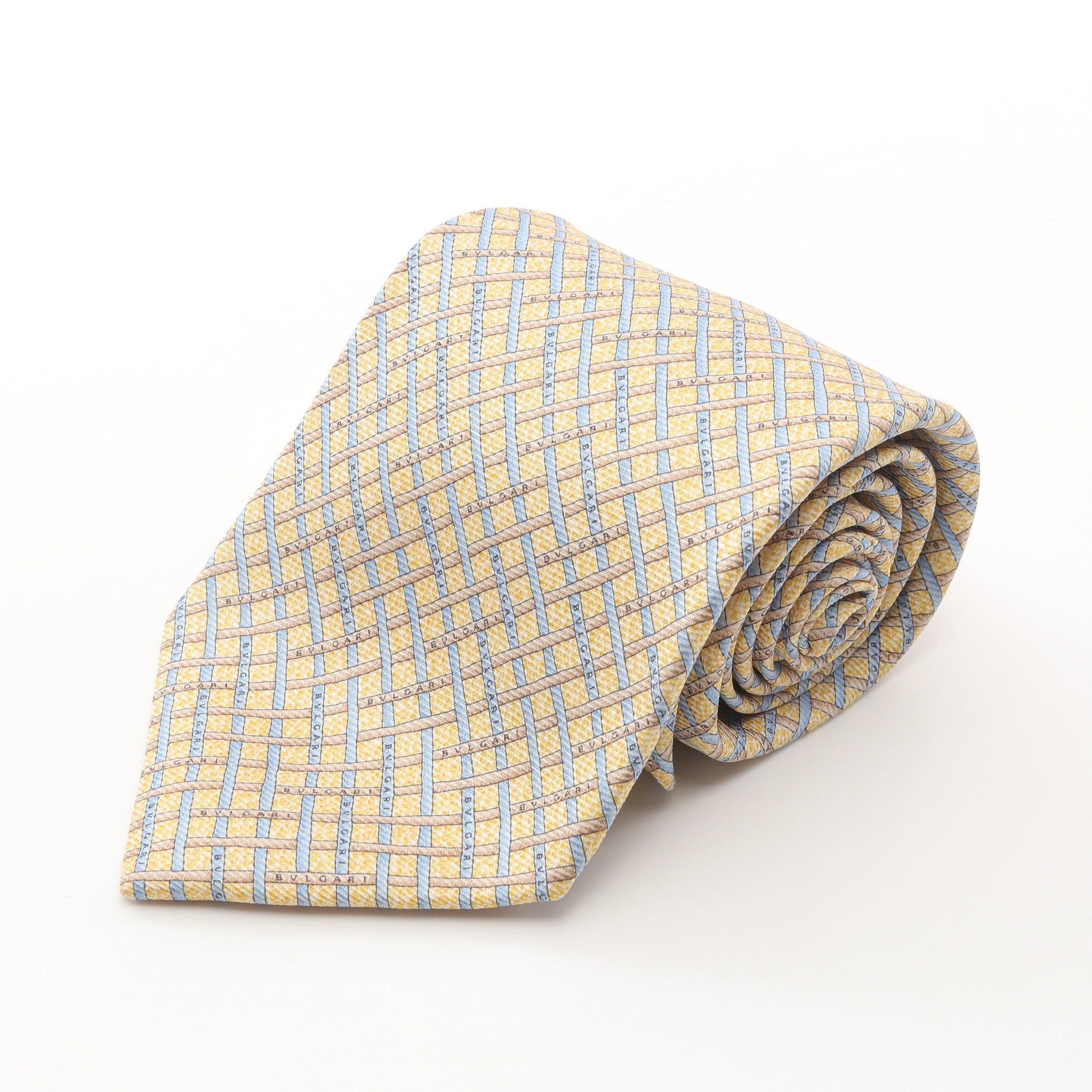 Bvlgari Bvlgari Tie Check Silk Light Yellow Beige Blue Size ONE SIZE - 1 Thumbnail