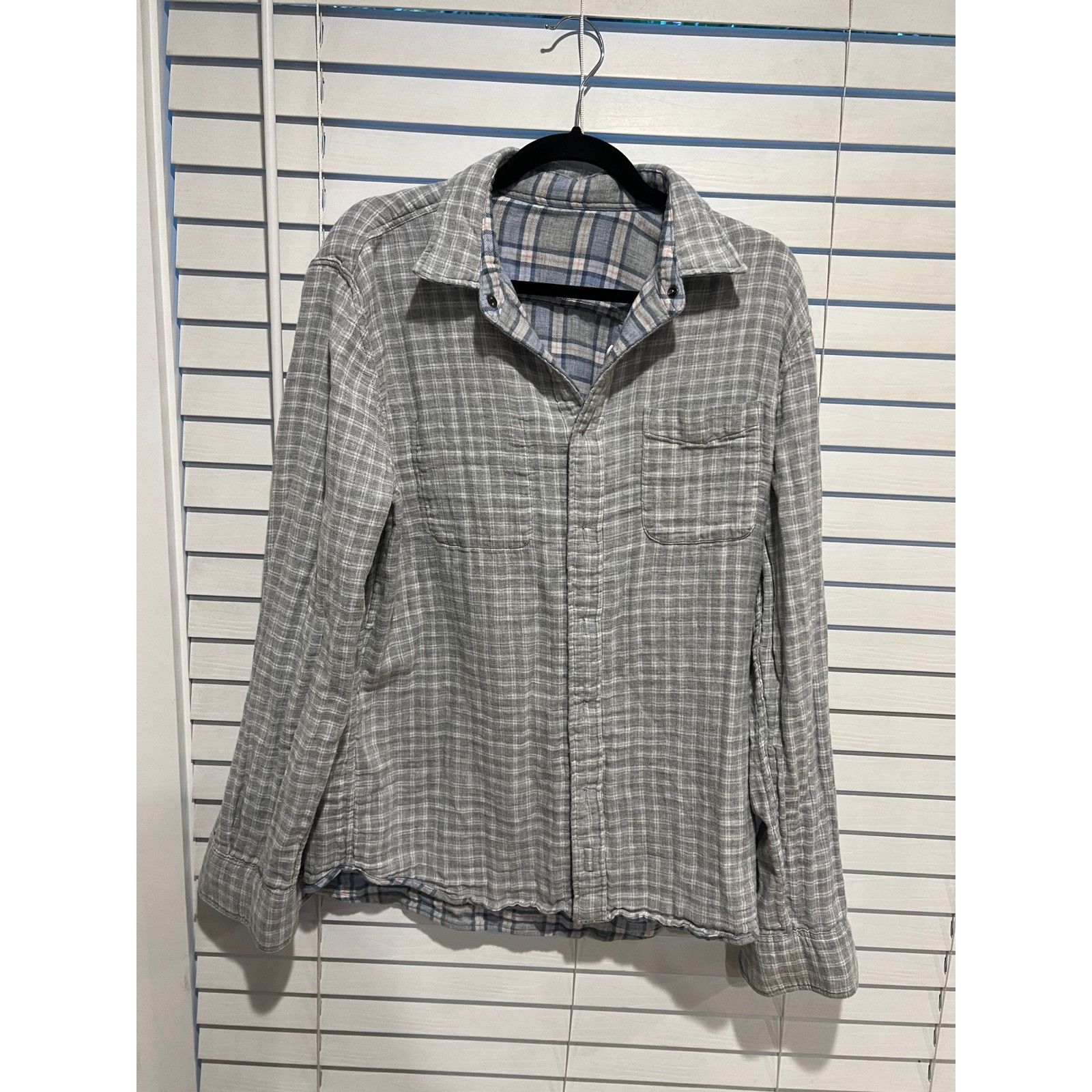 Faherty Faherty Reversible Mens Plaid Flannel Shirt Gray Blue Button Size US XL / EU 56 / 4 - 5 Thumbnail