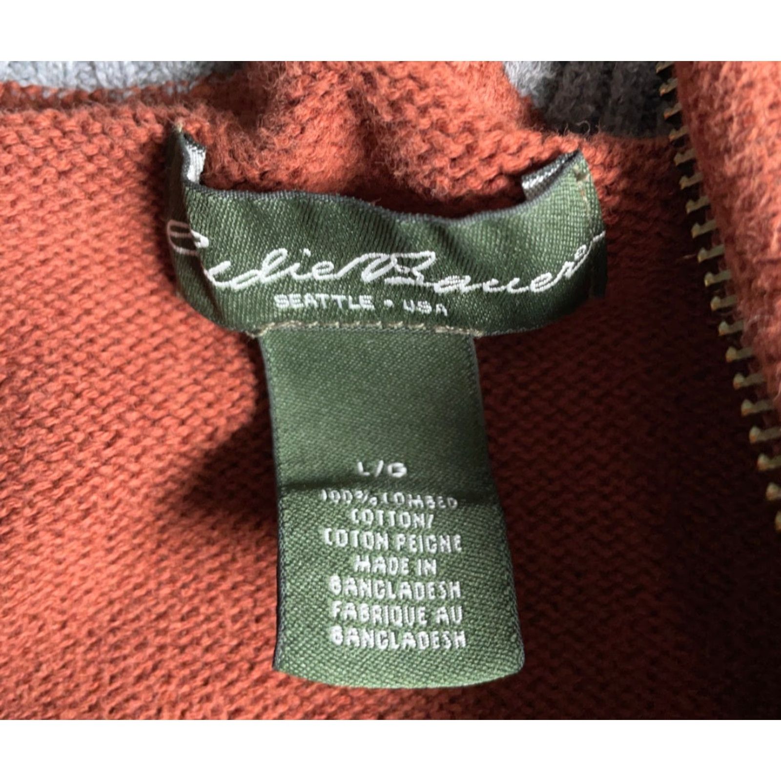 Eddie Bauer VINTAGE Eddie Bauer Sweater Mens Large Burnt Orange 1/4 Zip Chunky Cotton Knit Size US L / EU 52-54 / 3 - 3 Thumbnail