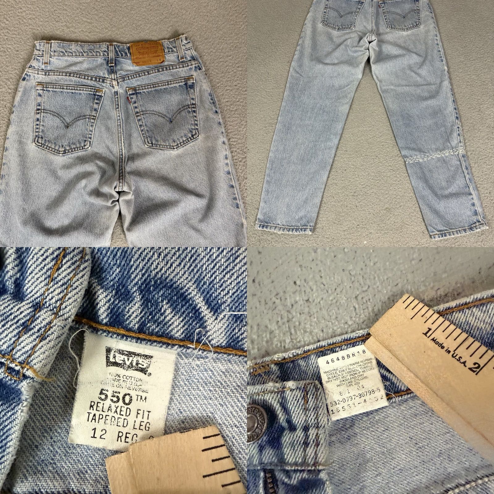Levi's VINTAGE Levi’s 550 Jeans Women 12 Blue Tapered 90s Sashiko Distressed USA Size 34" / US 12 / IT 48 - 8 Thumbnail