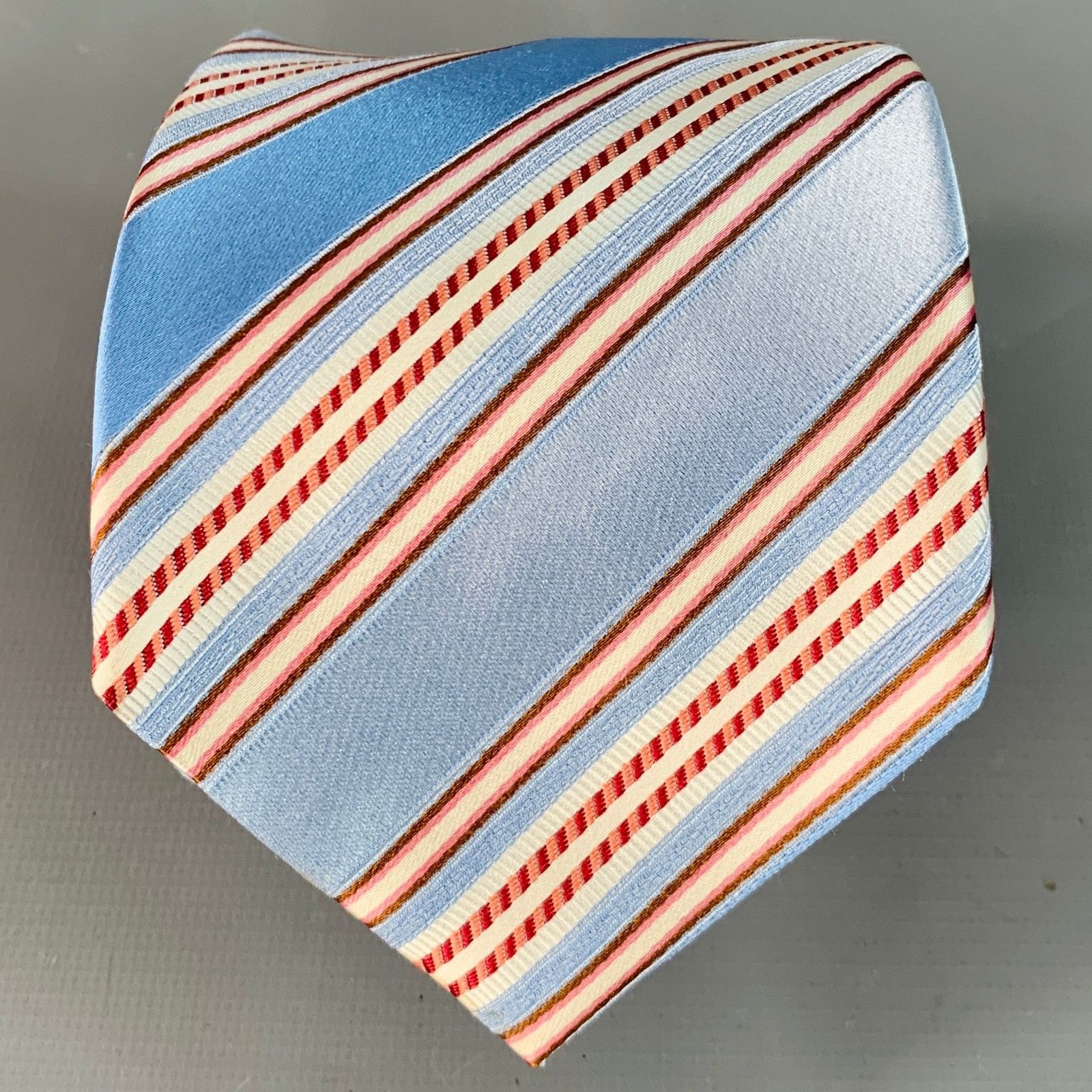 Ermenegildo Zegna One Size Blue Coral Diagonal Stripe Silk Cotton Tie Size ONE SIZE - 1 Thumbnail