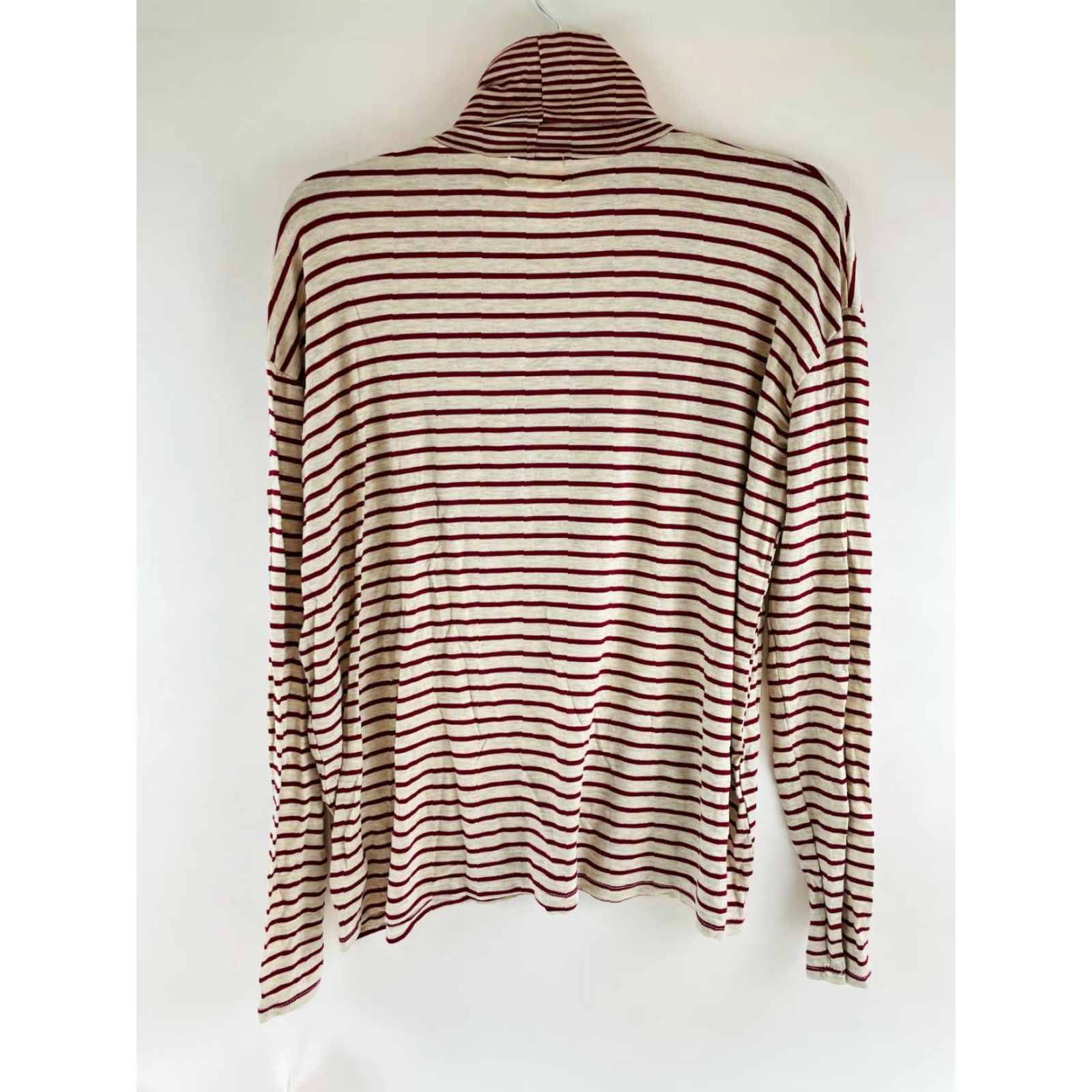 Vintage Project Social Turtleneck Shirt Women L Burgundy Tan Striped Long Sleeve NWT Size L / US 10 / IT 46 - 2 Thumbnail