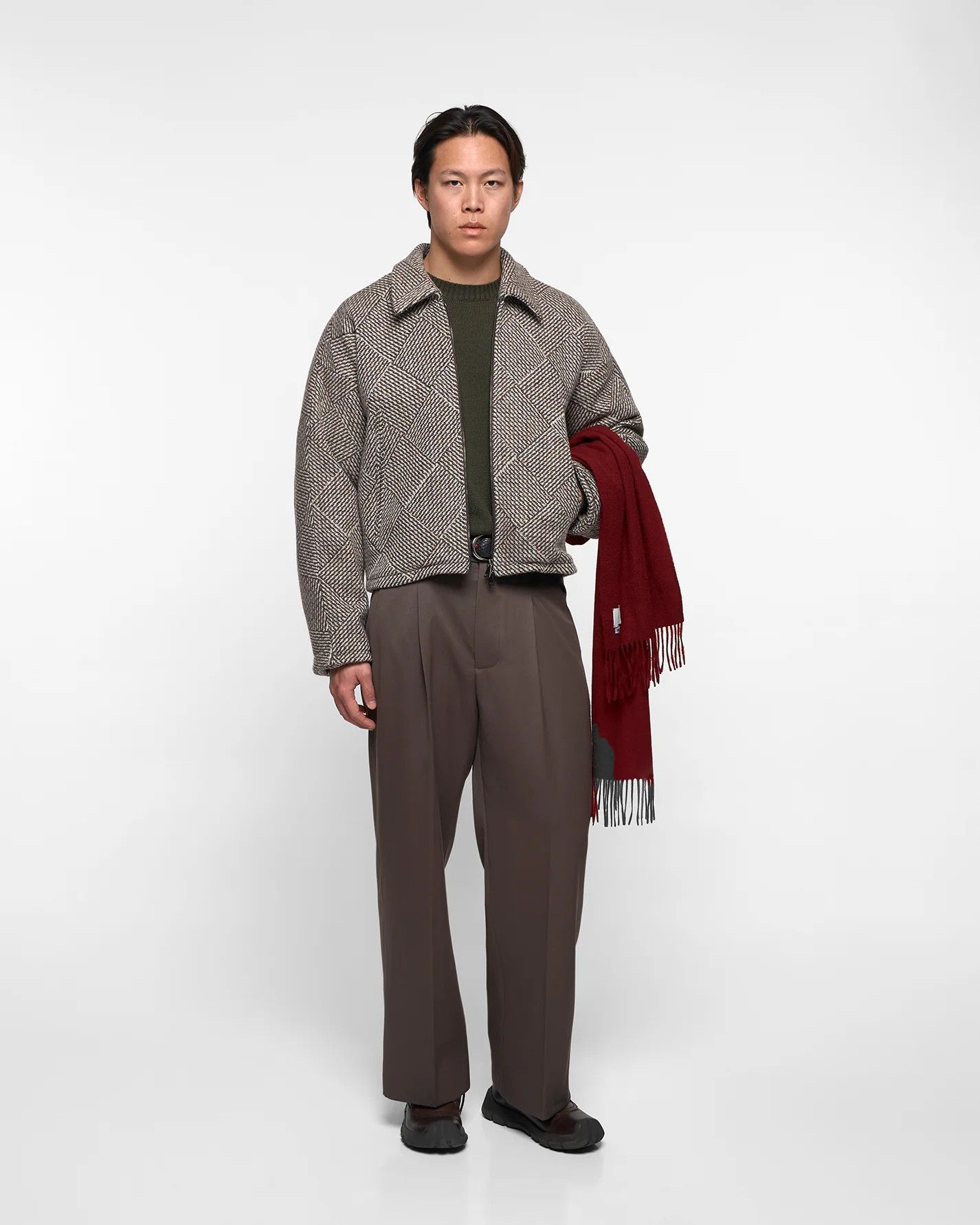 Ojardorf 💚 O. FILES Chess Wool Jacket in Mocha/Cream Small NEW Size US S / EU 44-46 / 1 - 7 Thumbnail