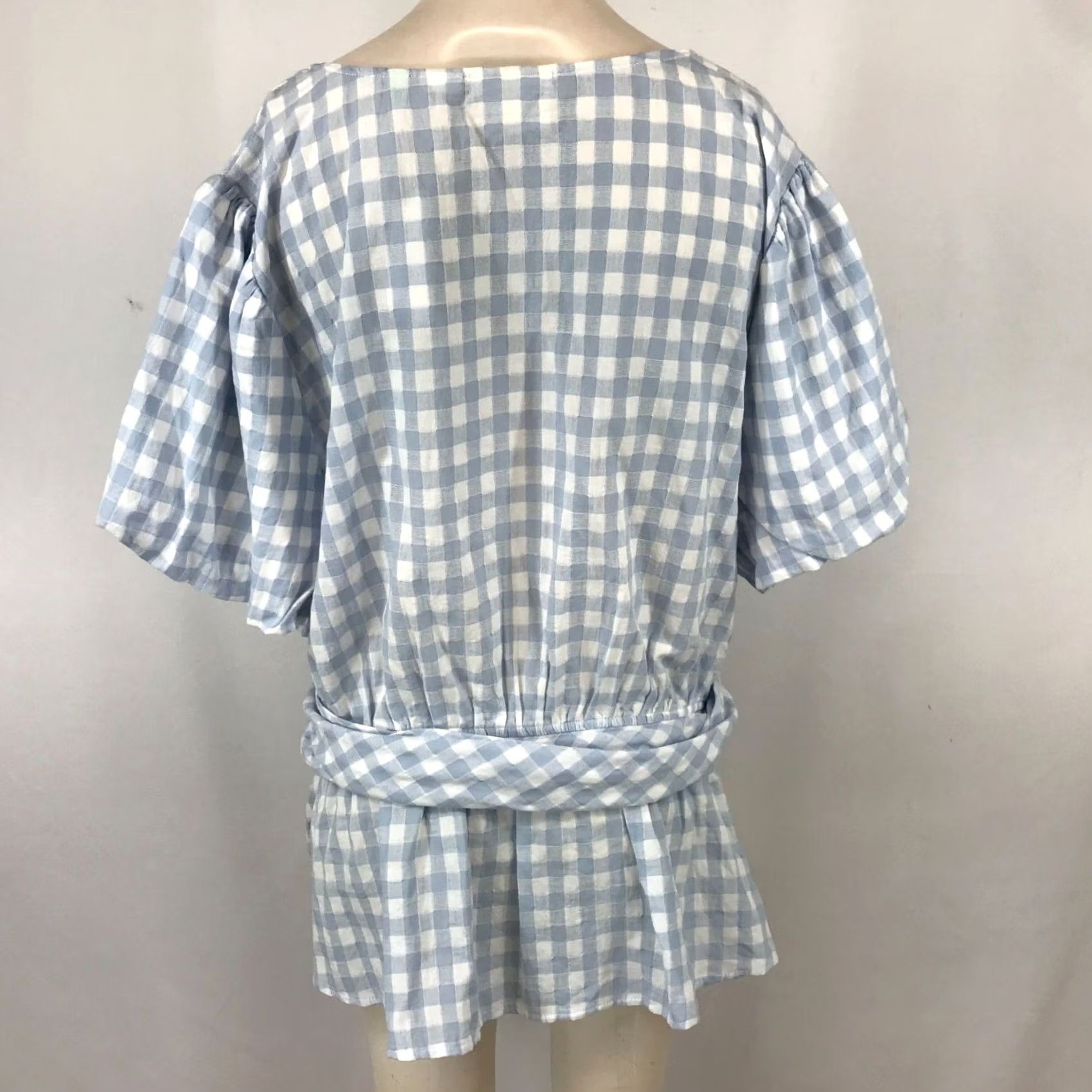 Vintage MAUVE ANTHROPOLOGIE 26W Short Sleeve Button V Neck Belted Top Blue White Womens Size 4XL / US 24-26 - 5 Thumbnail