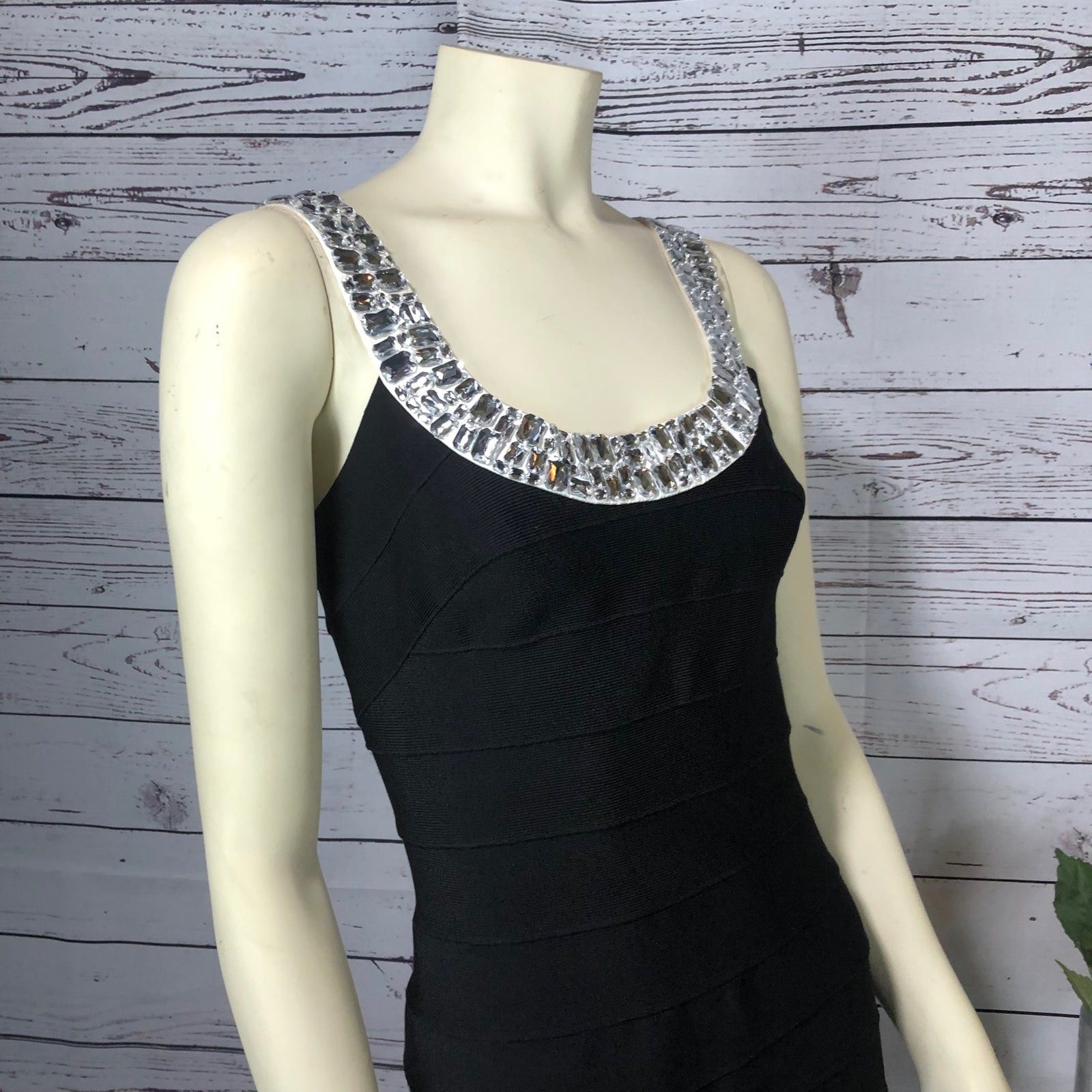 Other Carmen Marc Valvo Gemstones Metallic Black Bandage Dress s Size S / US 4 / IT 40 - 4 Thumbnail