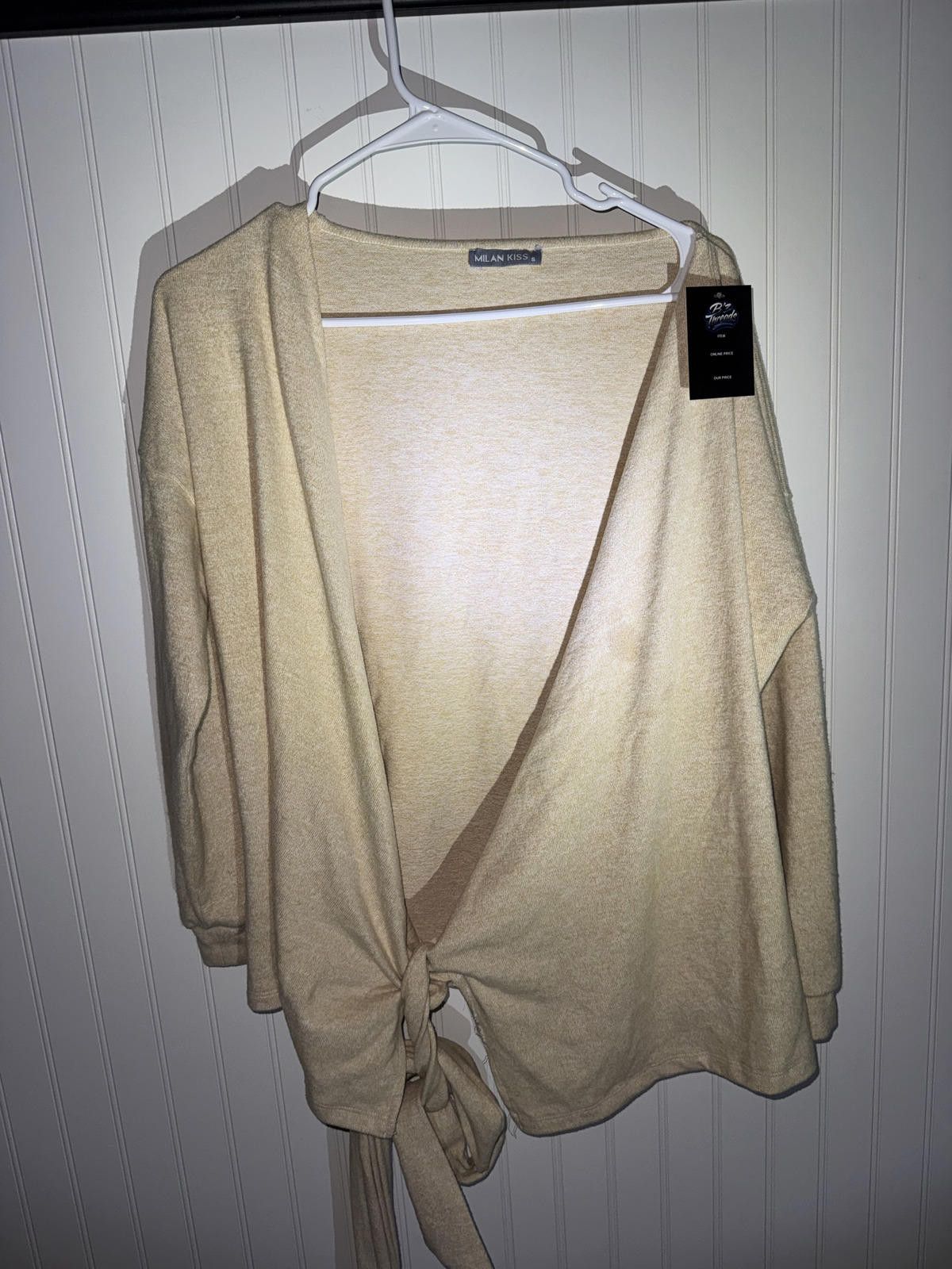 Other Milan Kiss Beige Wrap Sweater with Tie Detail, Size S Size S / US 4 / IT 40 - 1 Thumbnail