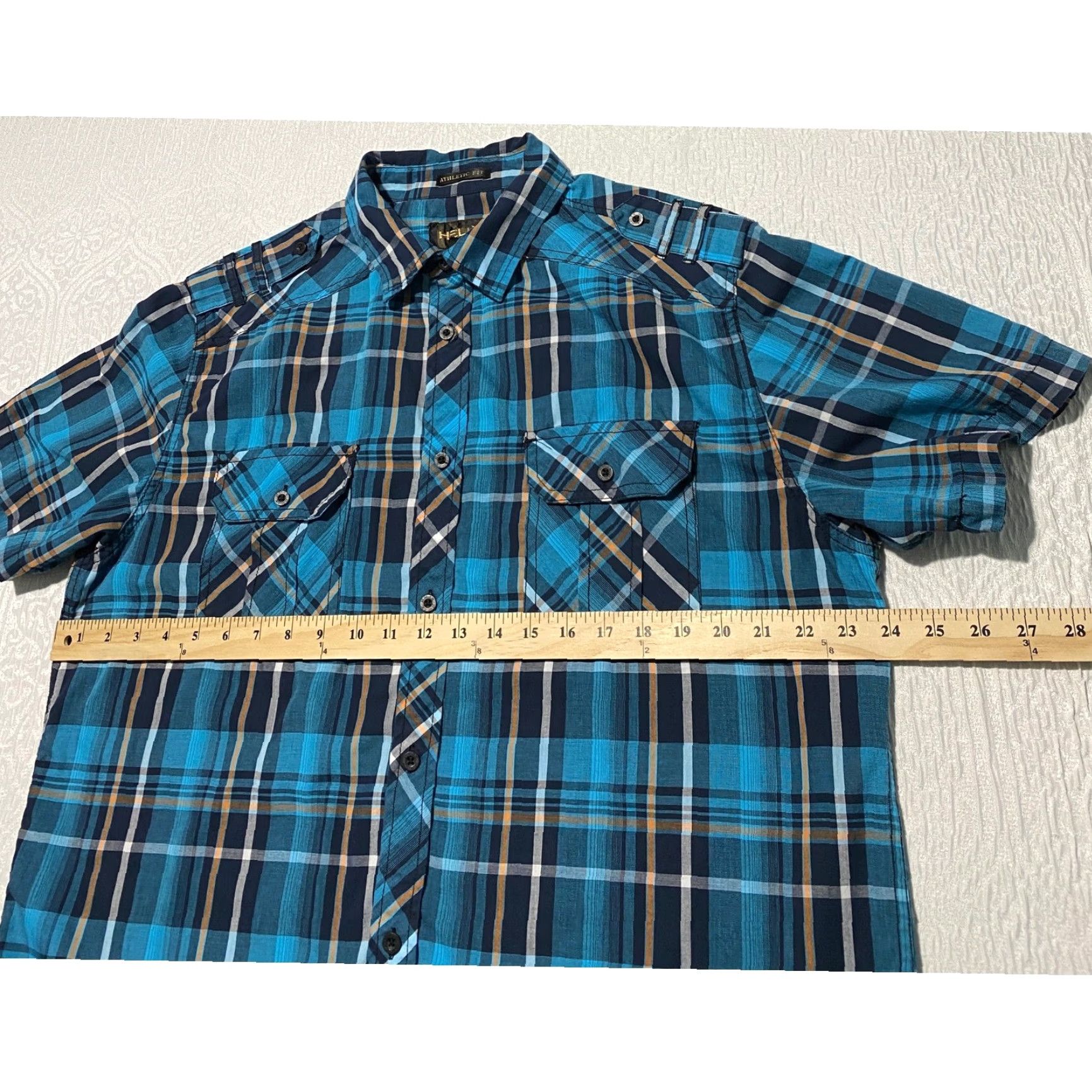 Vintage Helix Mens XL Athletic Fit Plaid Short Sleeve Shirt Blue Pockets Size US XL / EU 56 / 4 - 7 Thumbnail