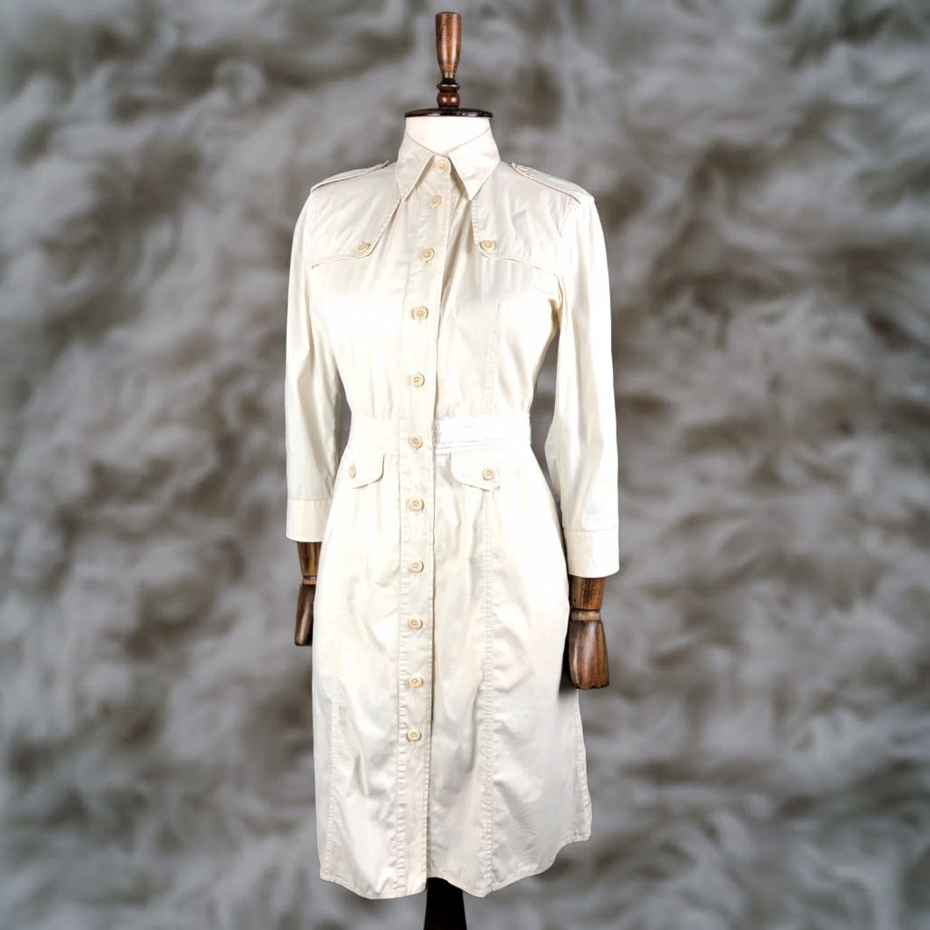 Vintage Weekend Max Mara Shirt Dress - Ivory Cotton 3/4 Sleeve Button-Up, Size 6, Women Size M / US 6-8 / IT 42-44 - 1 Thumbnail